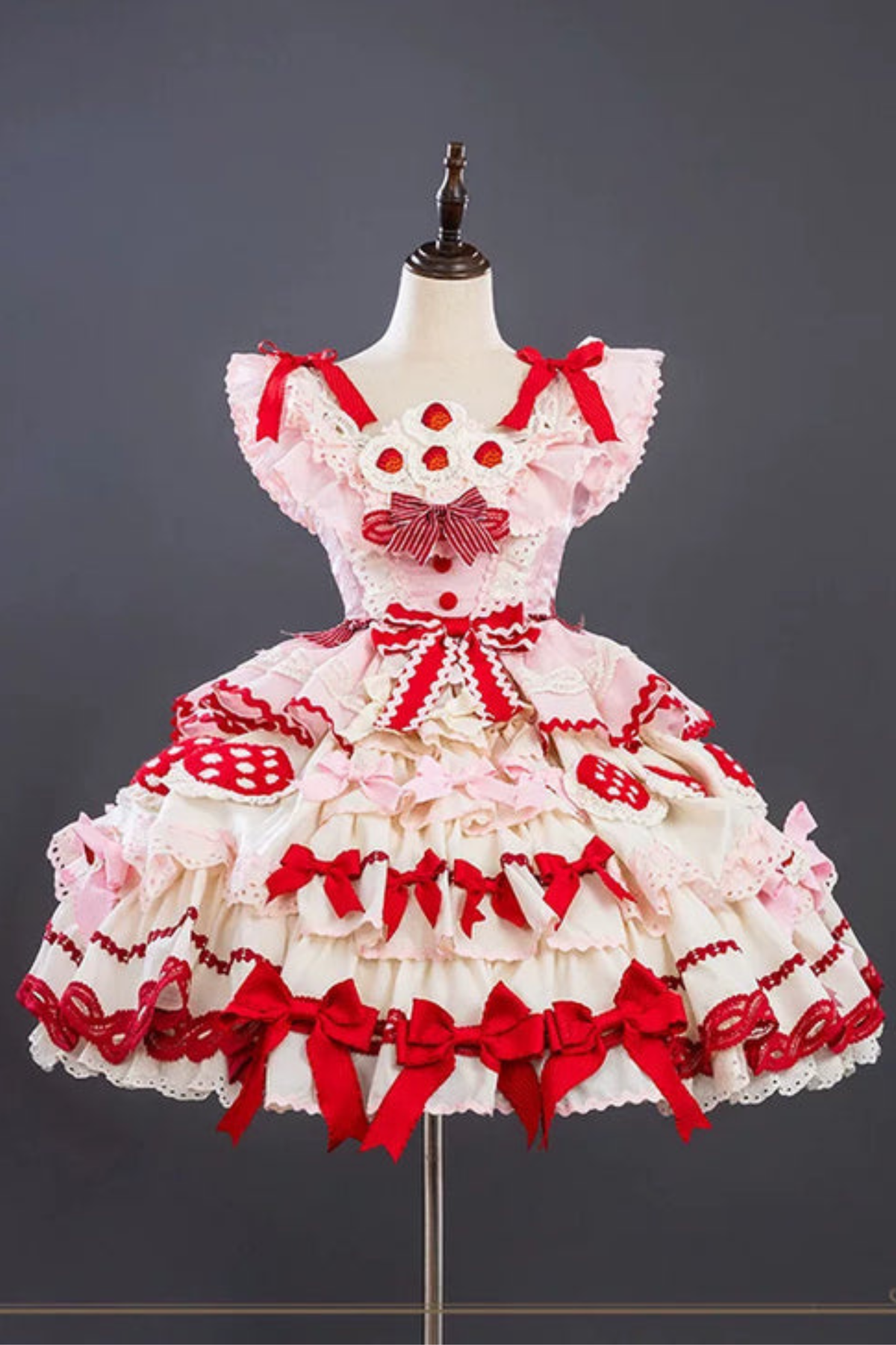 Strawberry Fantasy Lolita Dress + Jumper Skirt + Ribbon + Sleeves + Bonnet