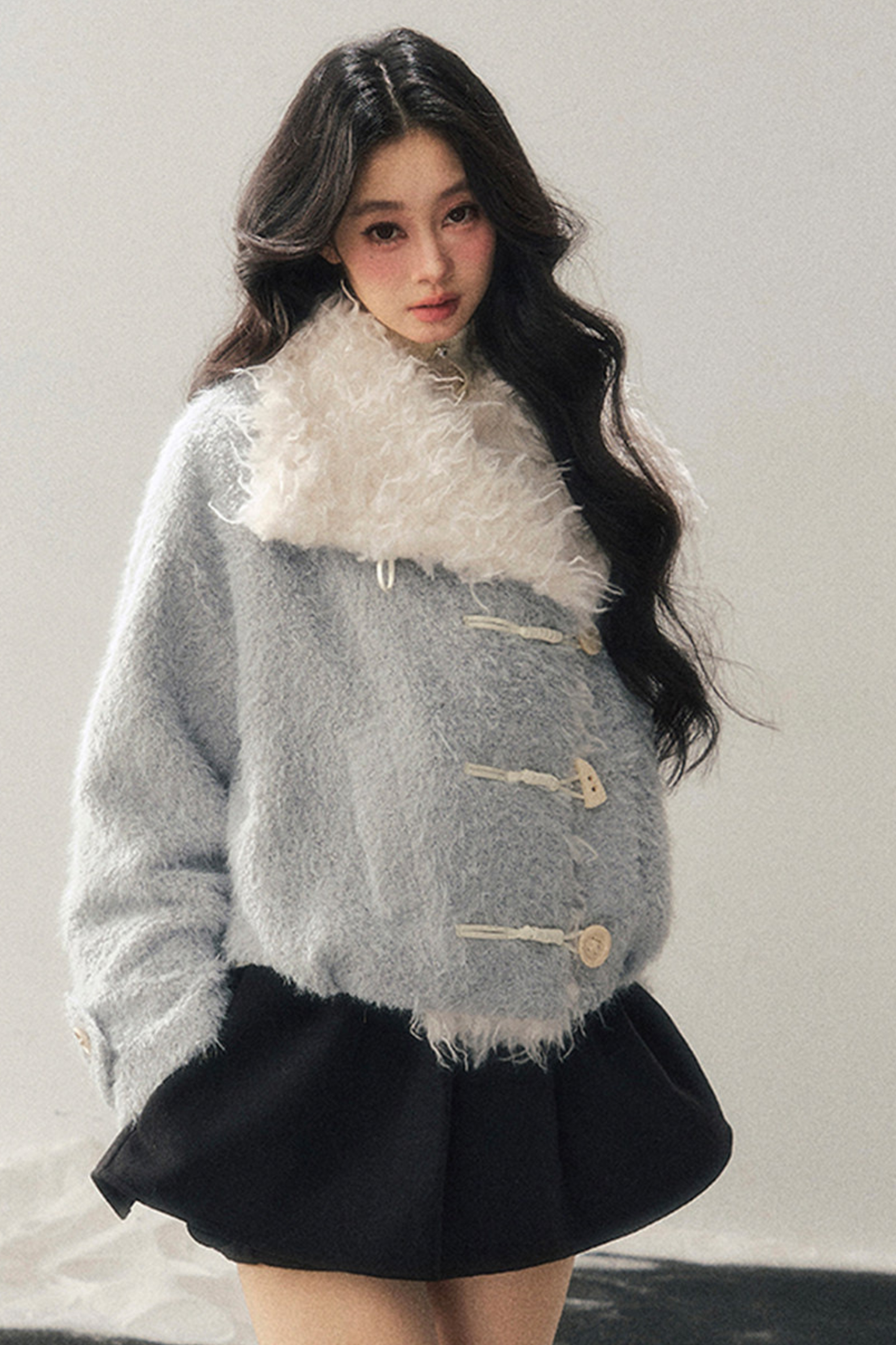 Horn Button Fur Sweet Coat