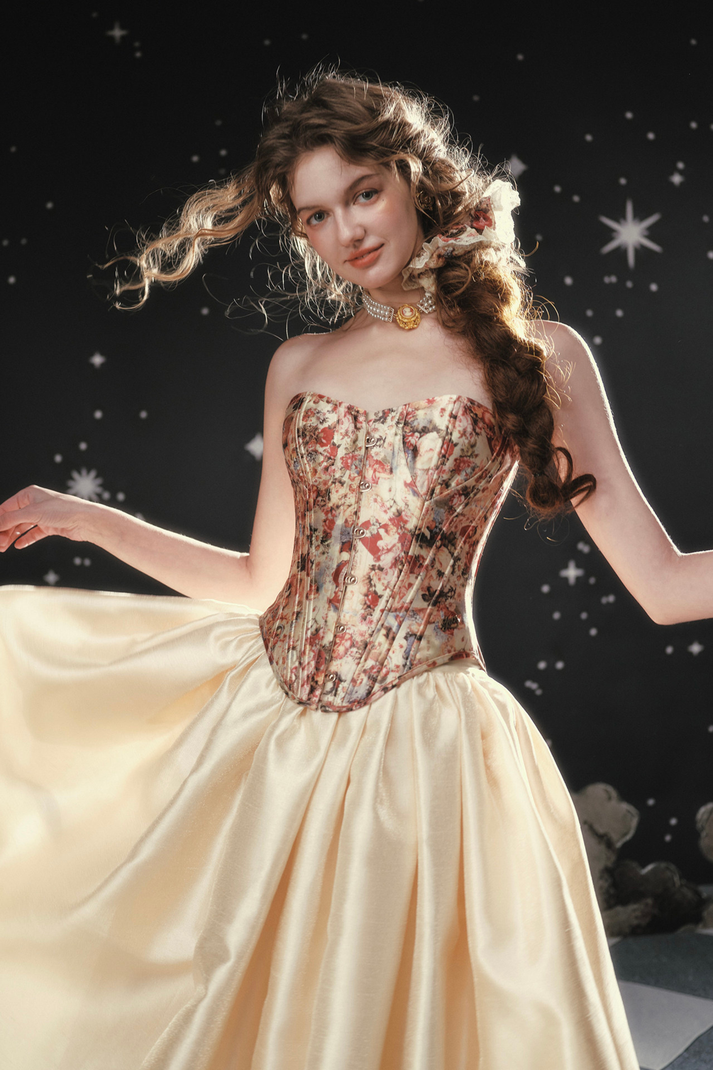 Antique Corset Top + Satin Flare Skirt