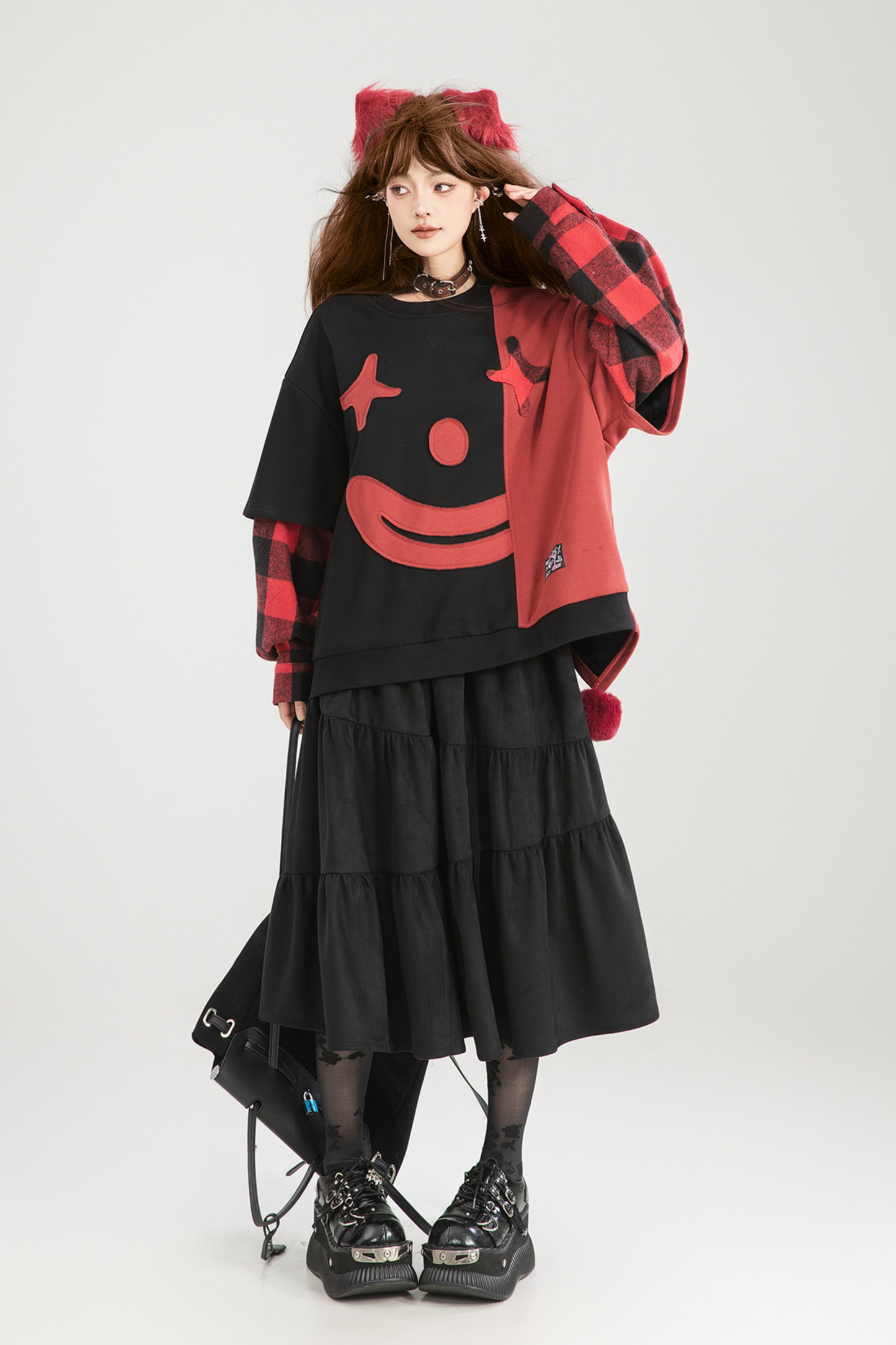 Playful Color Devil Loose Block Top + Checkered Skirt