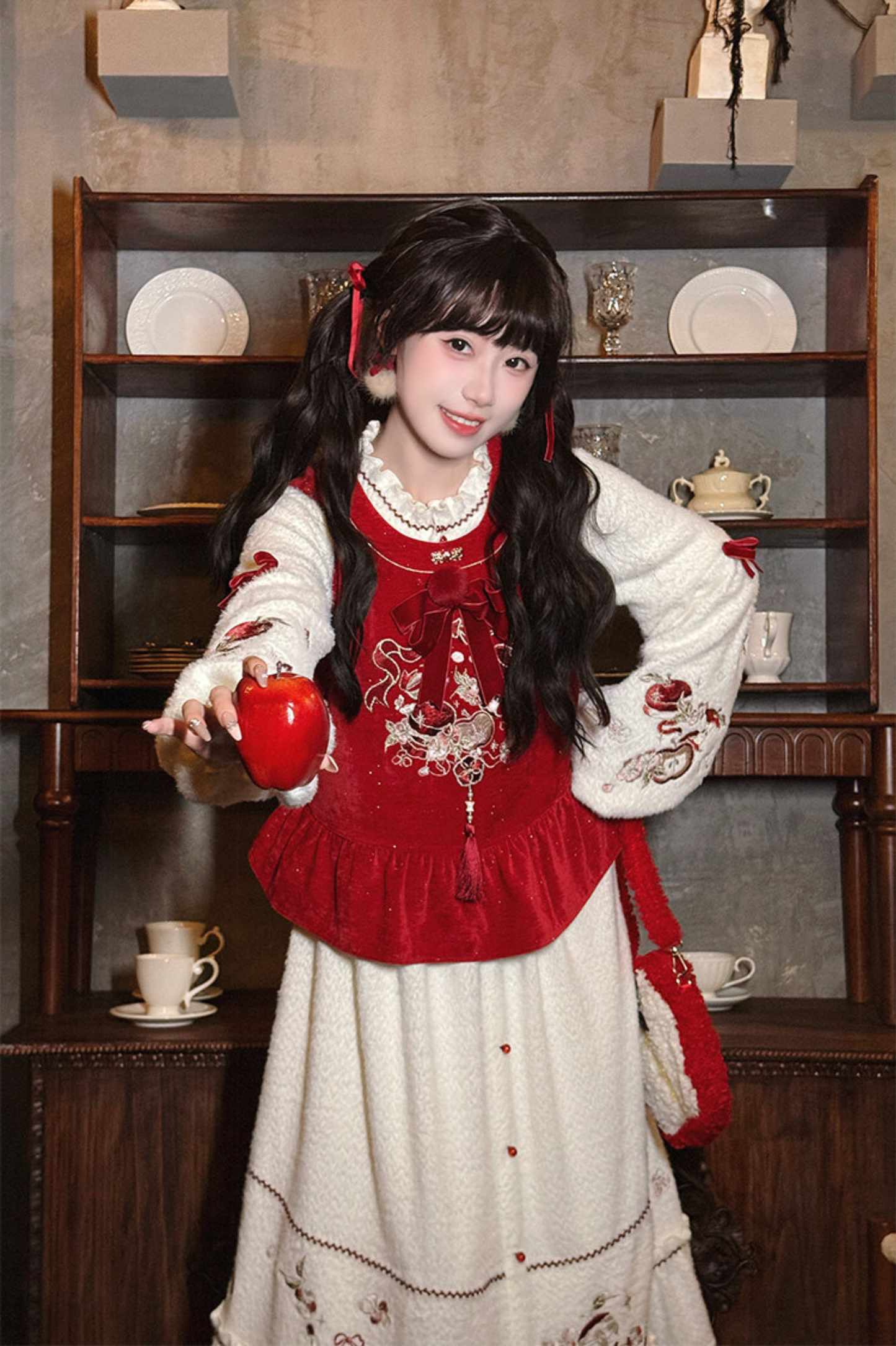 Chinese Dark Red Vest + Dress + Ear Cuffs