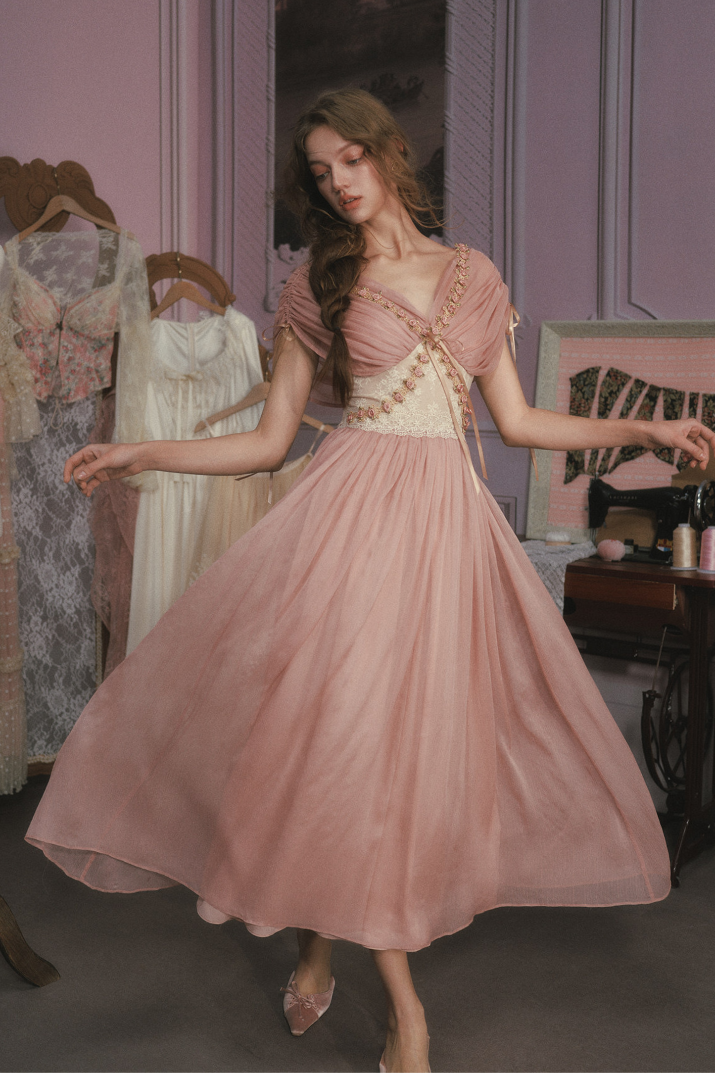 Lace Maid Rose Retro Long Dress