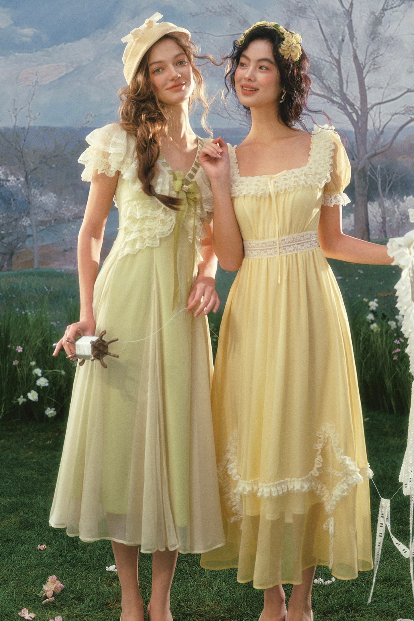 Lace Yellow Retro Long Dress