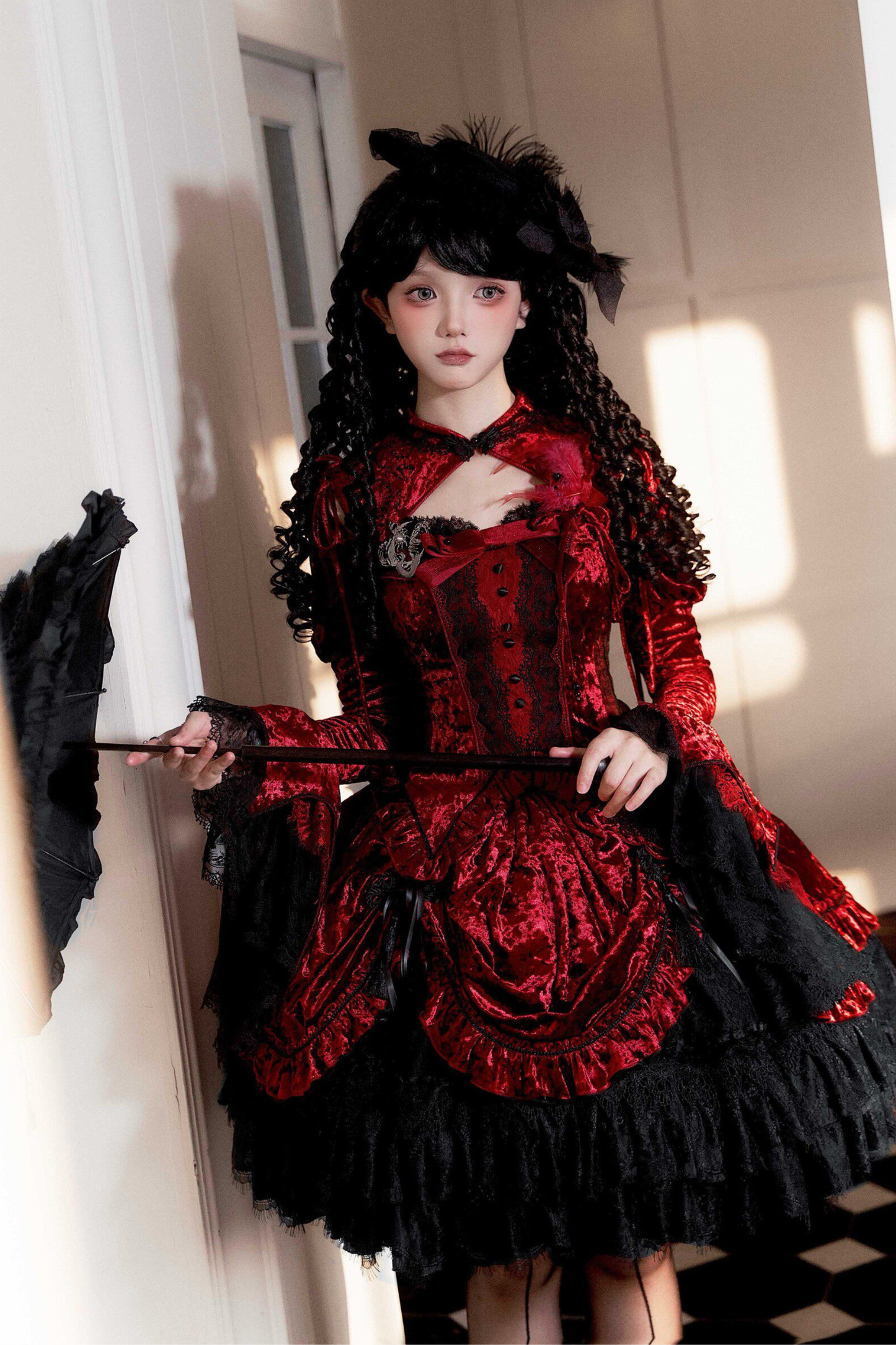 Gothic Velvet Sleeve Lolita Top + Vest + Skirt