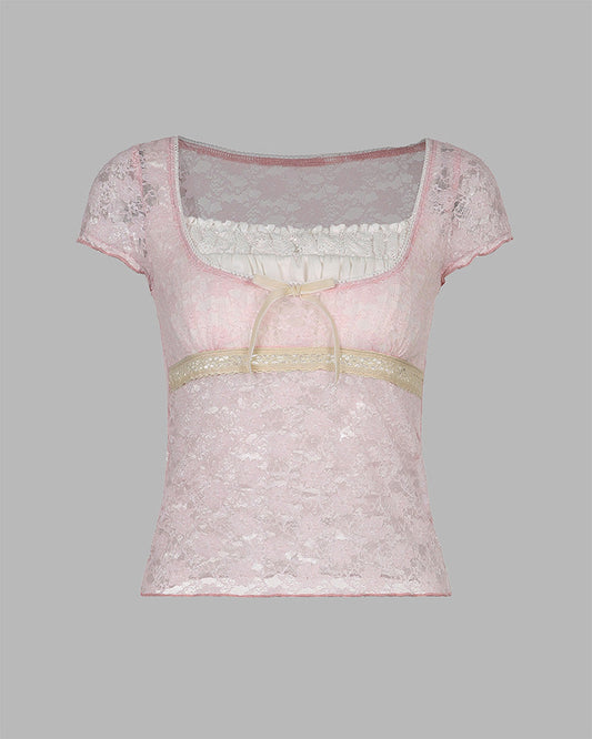 Pink All Ribbon Lacey Coquette Top Pink