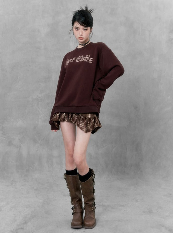 Style Retro Loose Velvet Logo Sweatshirt