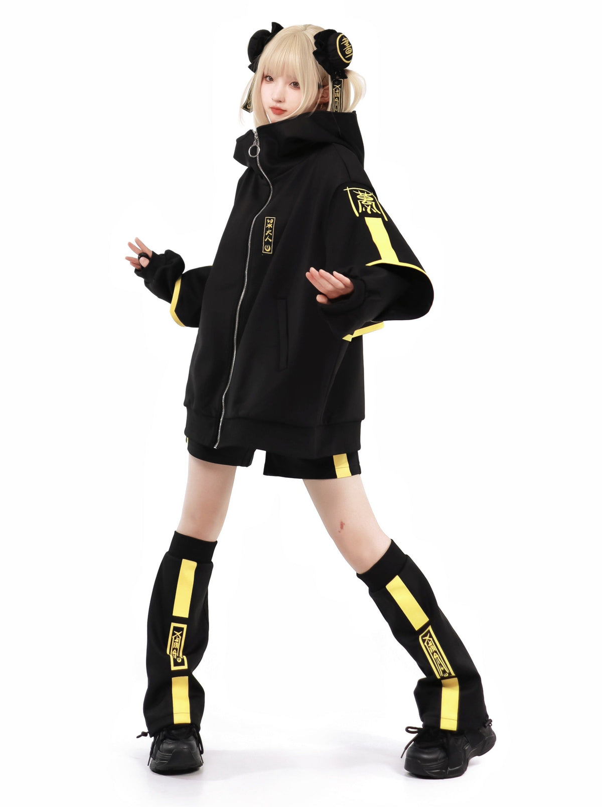 Dark neon china jacket + shorts + long pants + leg warmers + hair accessories [Reserved Item].