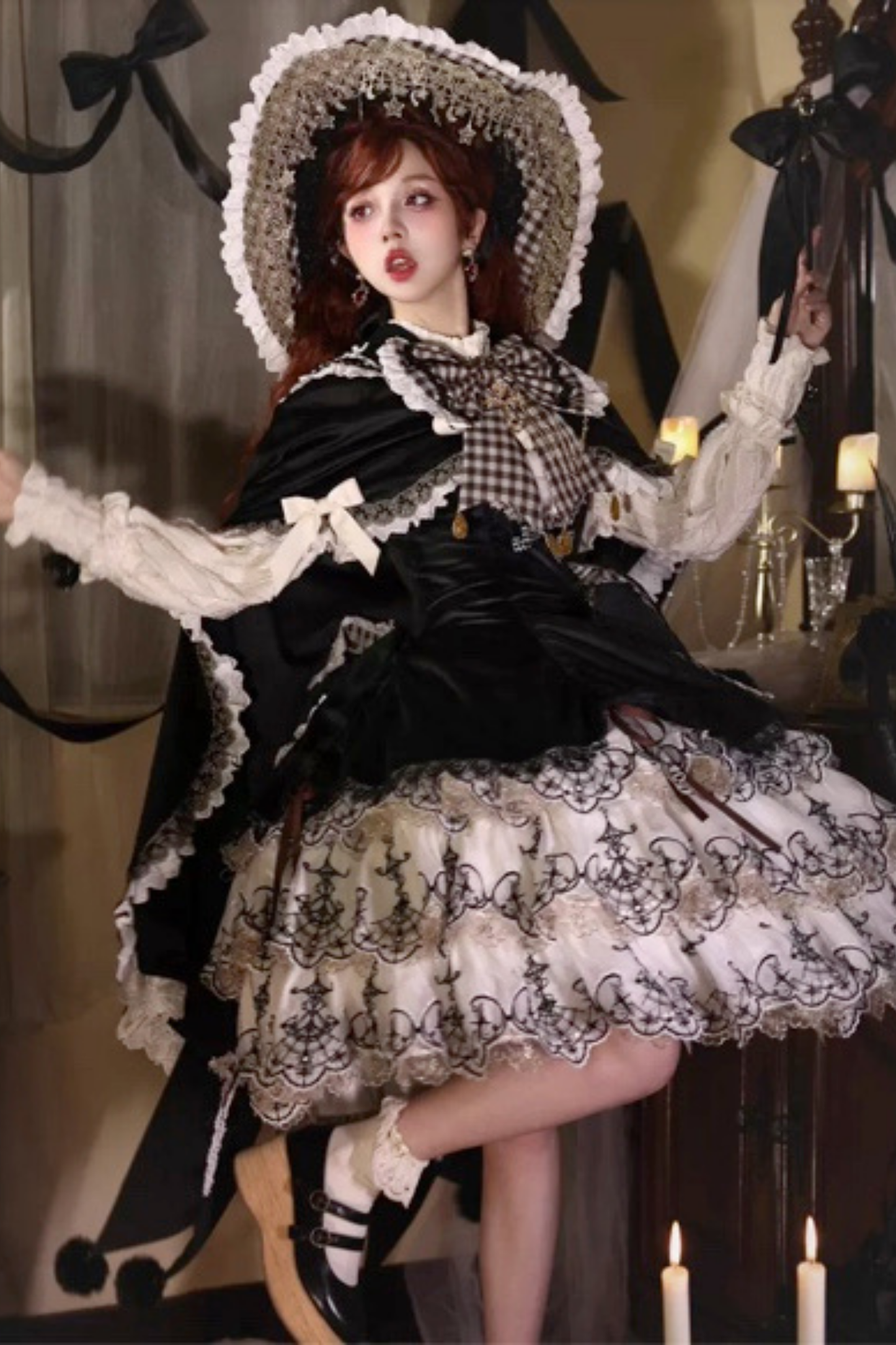 [Pre-order] Element Lolita Jumper Skirt + Inner Top + Cape + Big Ribbon + Hat
