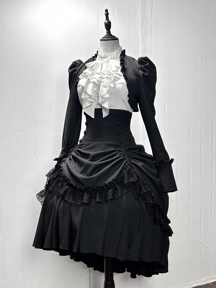 [Pre-order] Dark Gothic Black Corset Layered Pull-Up Skirt
