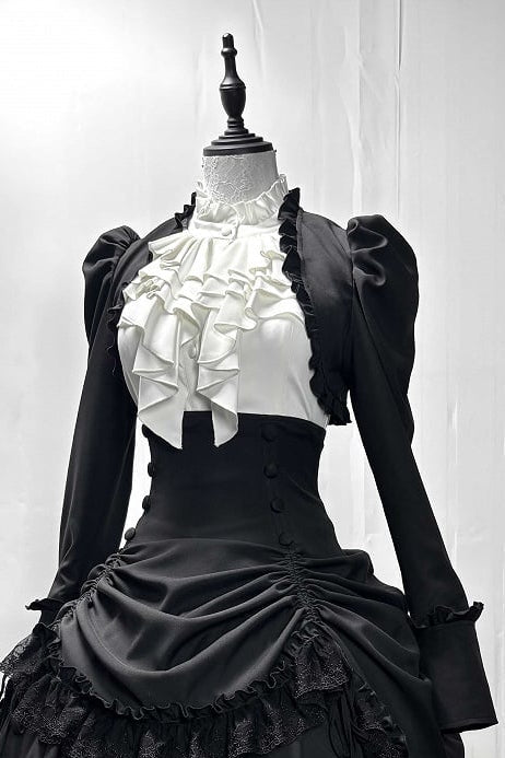 [Pre-order] Dark Gothic Black Short Jacket + White Shirt + Rose Ribbon