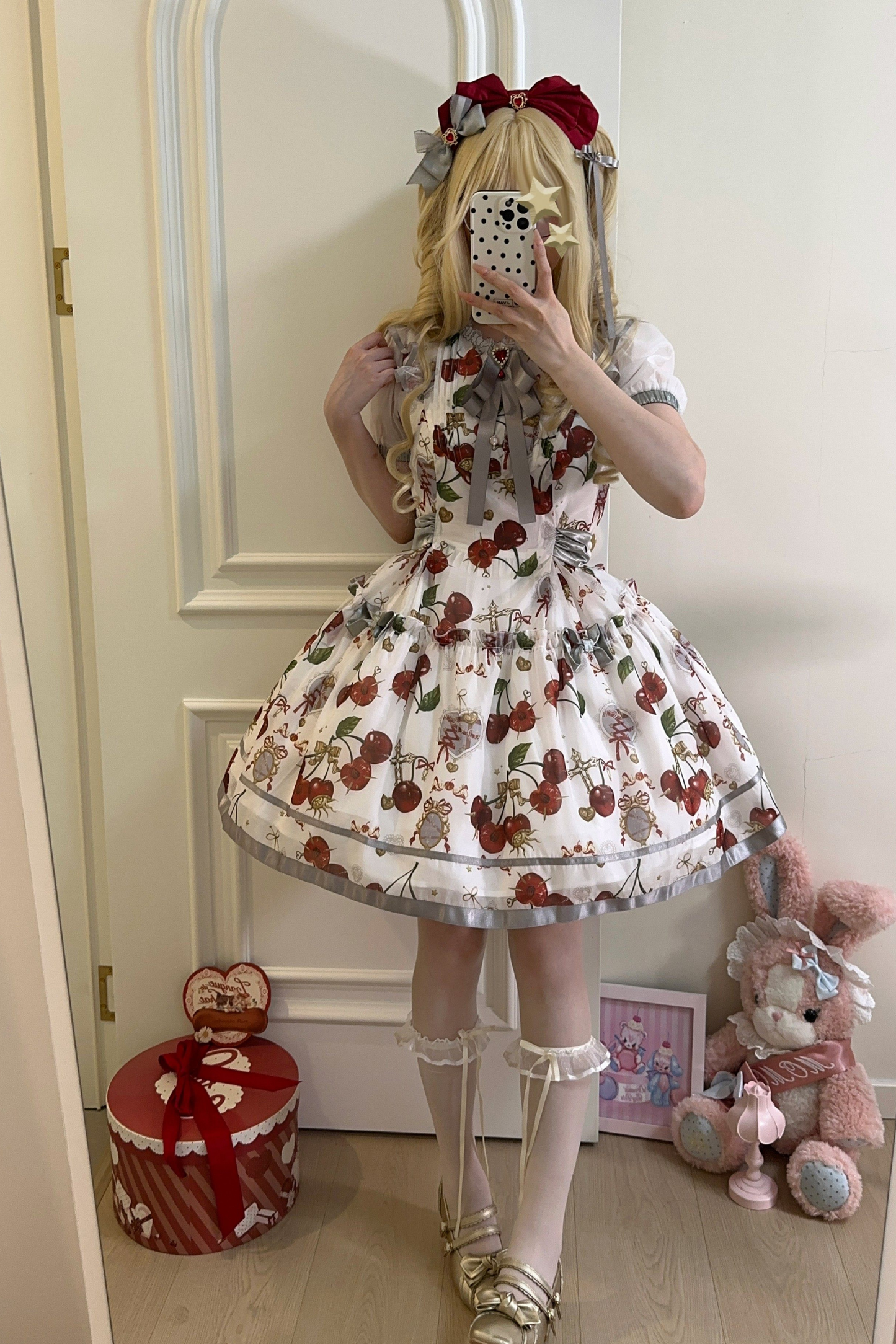 Retro Antique Cherry Sweet Lolita Dress + Jumper Skirt