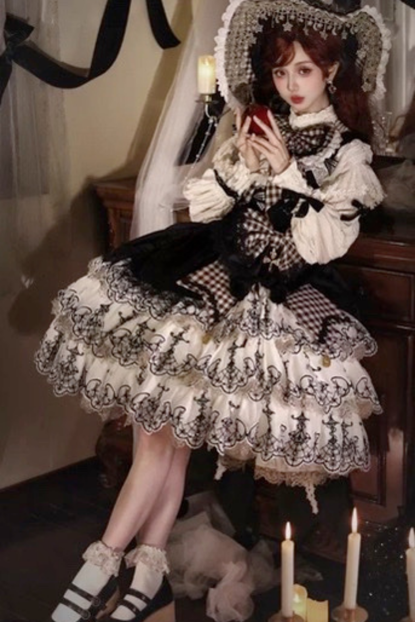 [Pre-order] Element Lolita Jumper Skirt + Inner Top + Cape + Big Ribbon + Hat