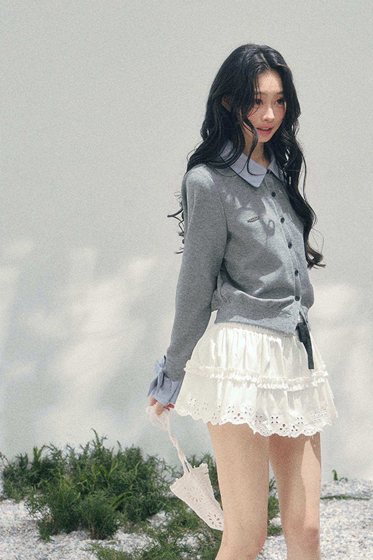 French Faux Two-Piece Polo Sweater