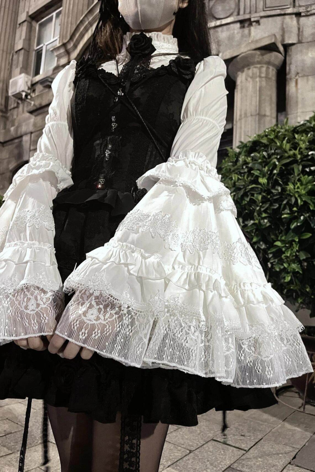 Gothic Lace Trumpet Sleeve Blouse