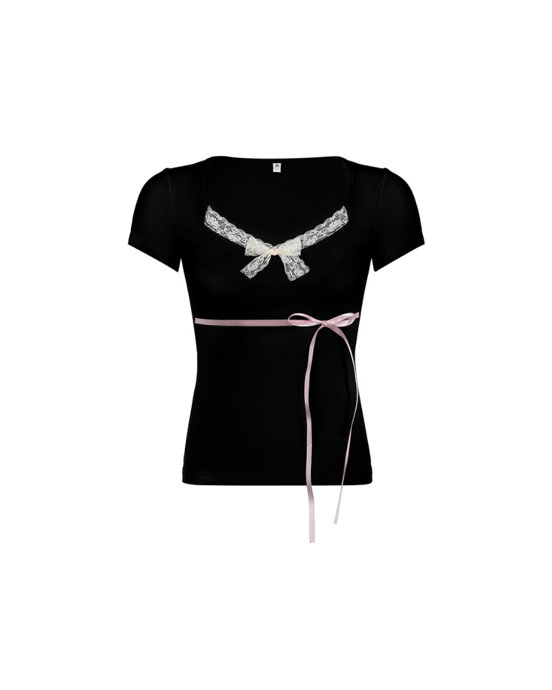 French Lace Bow Strap Coquette Shirts