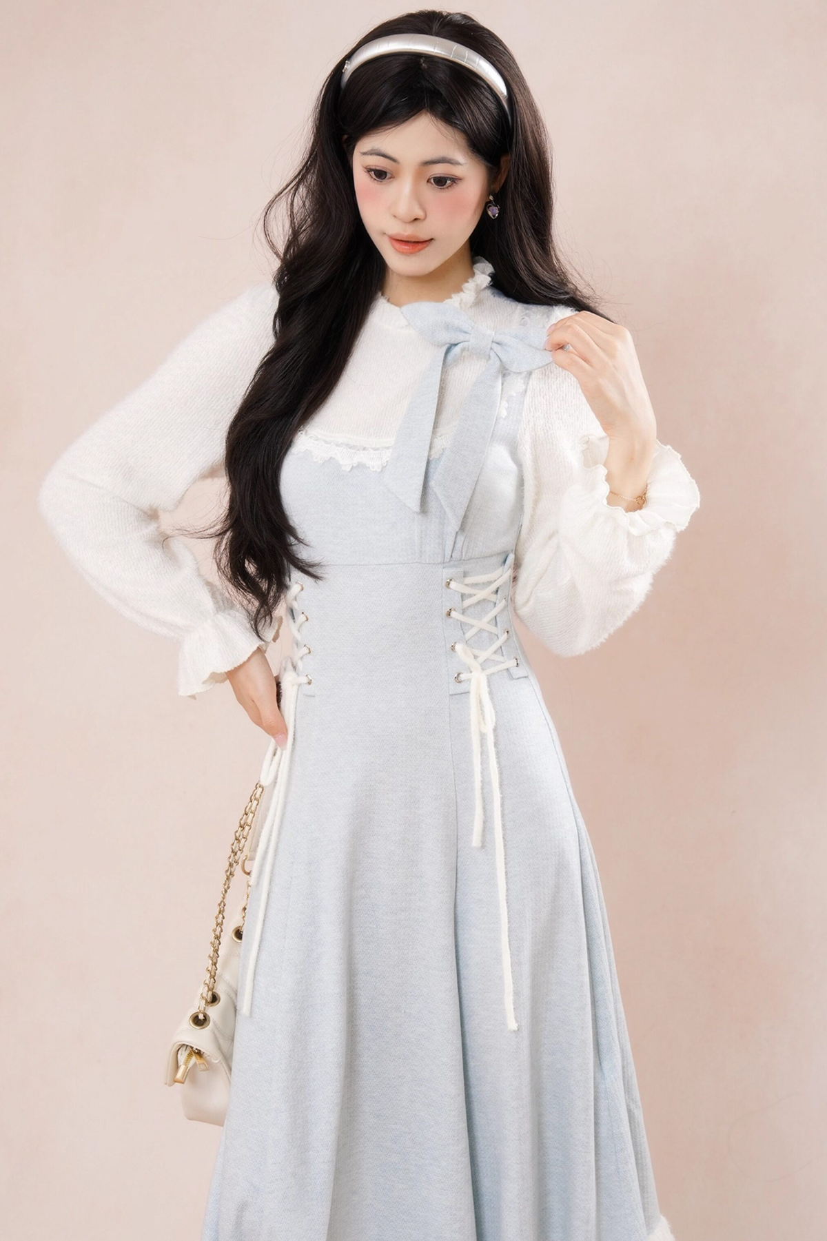 French Blue Ribbon Ruffle Dress