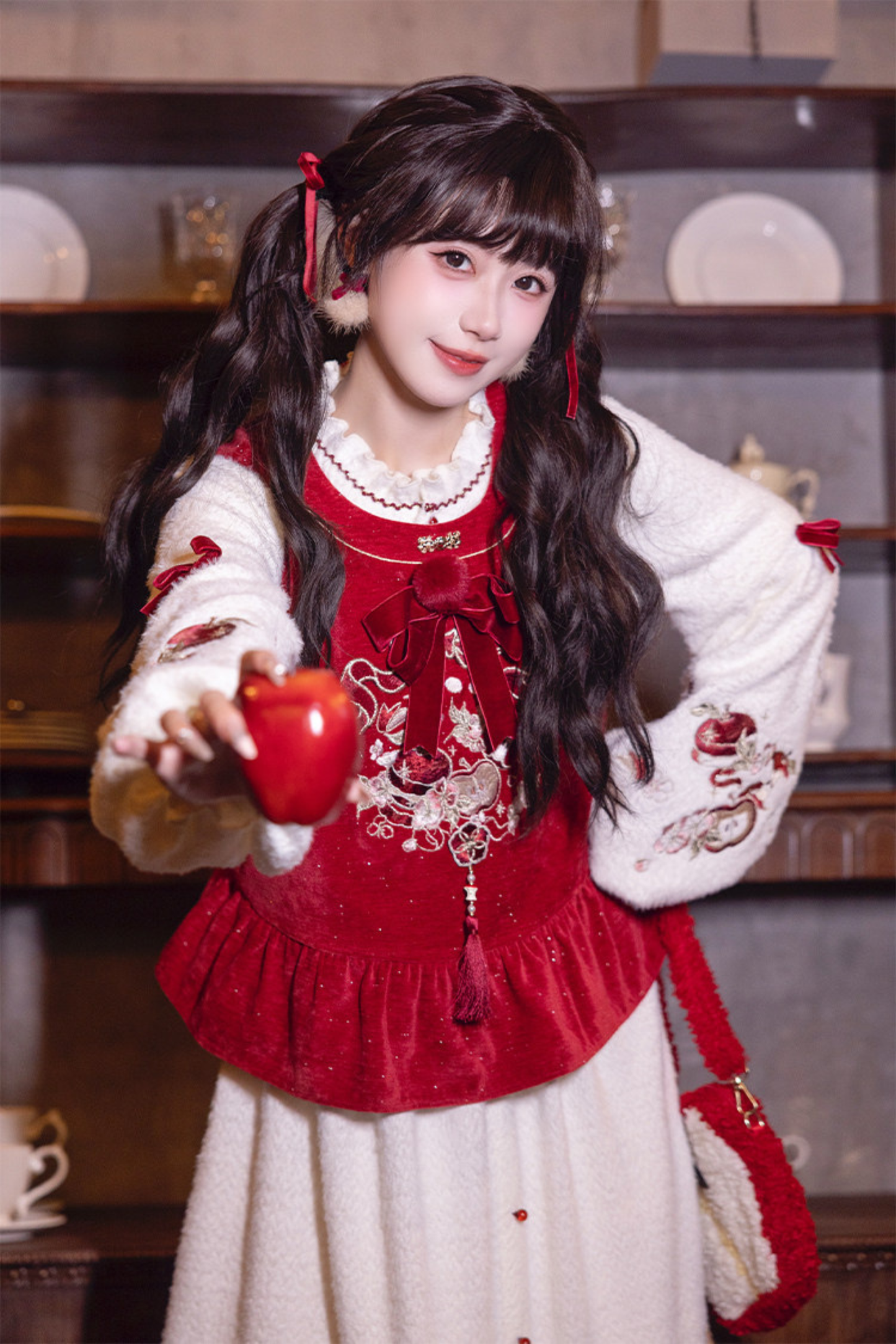 Chinese Dark Red Vest + Dress + Ear Cuffs