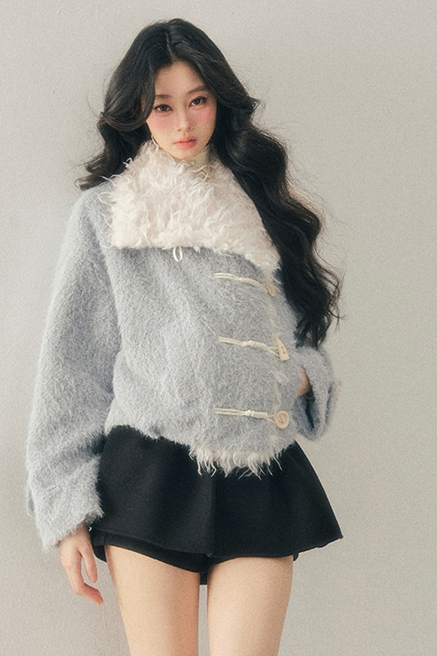 Horn Button Fur Sweet Coat