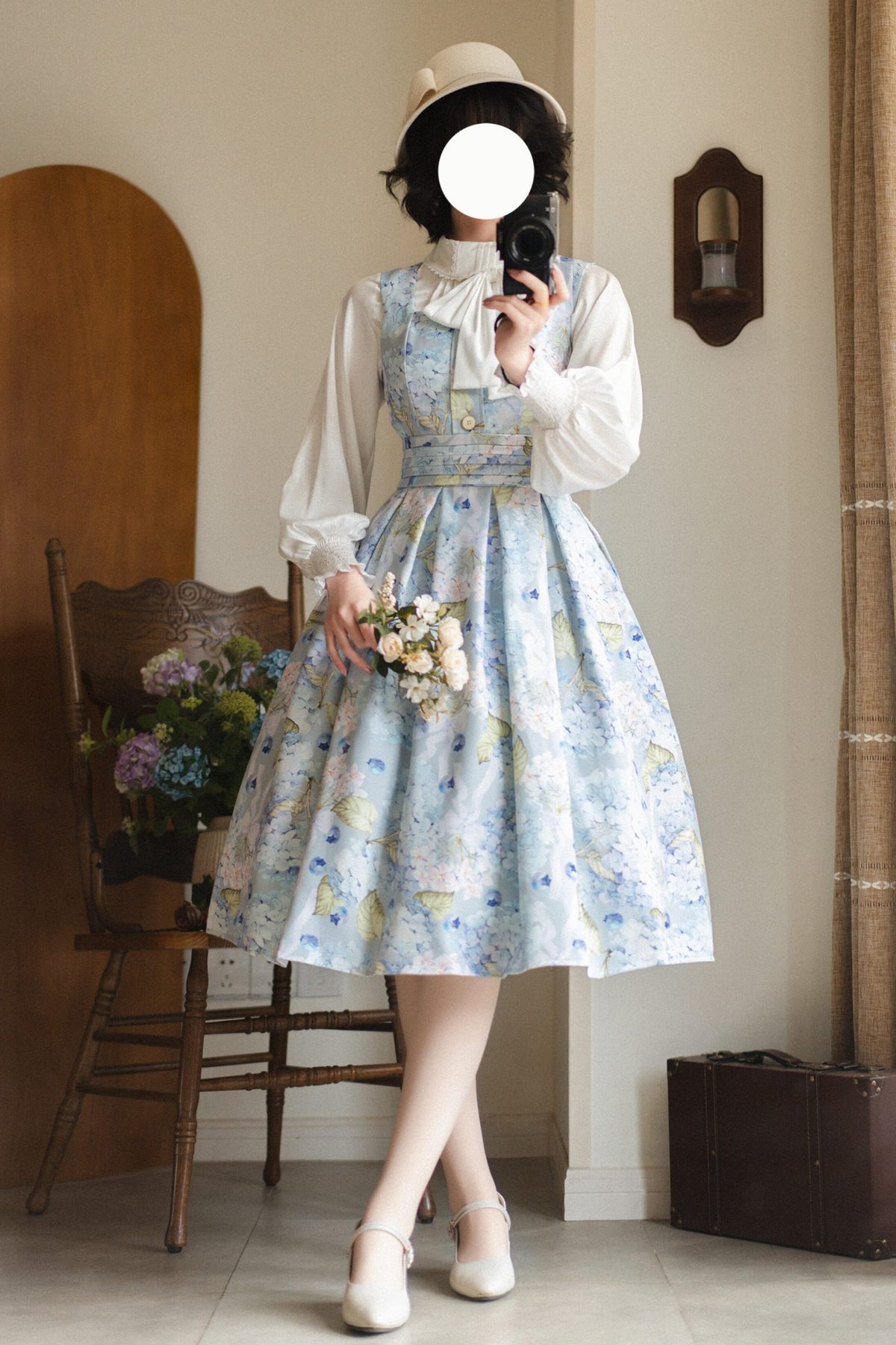 Floral Retro Sleeveless Dress + Shirt
