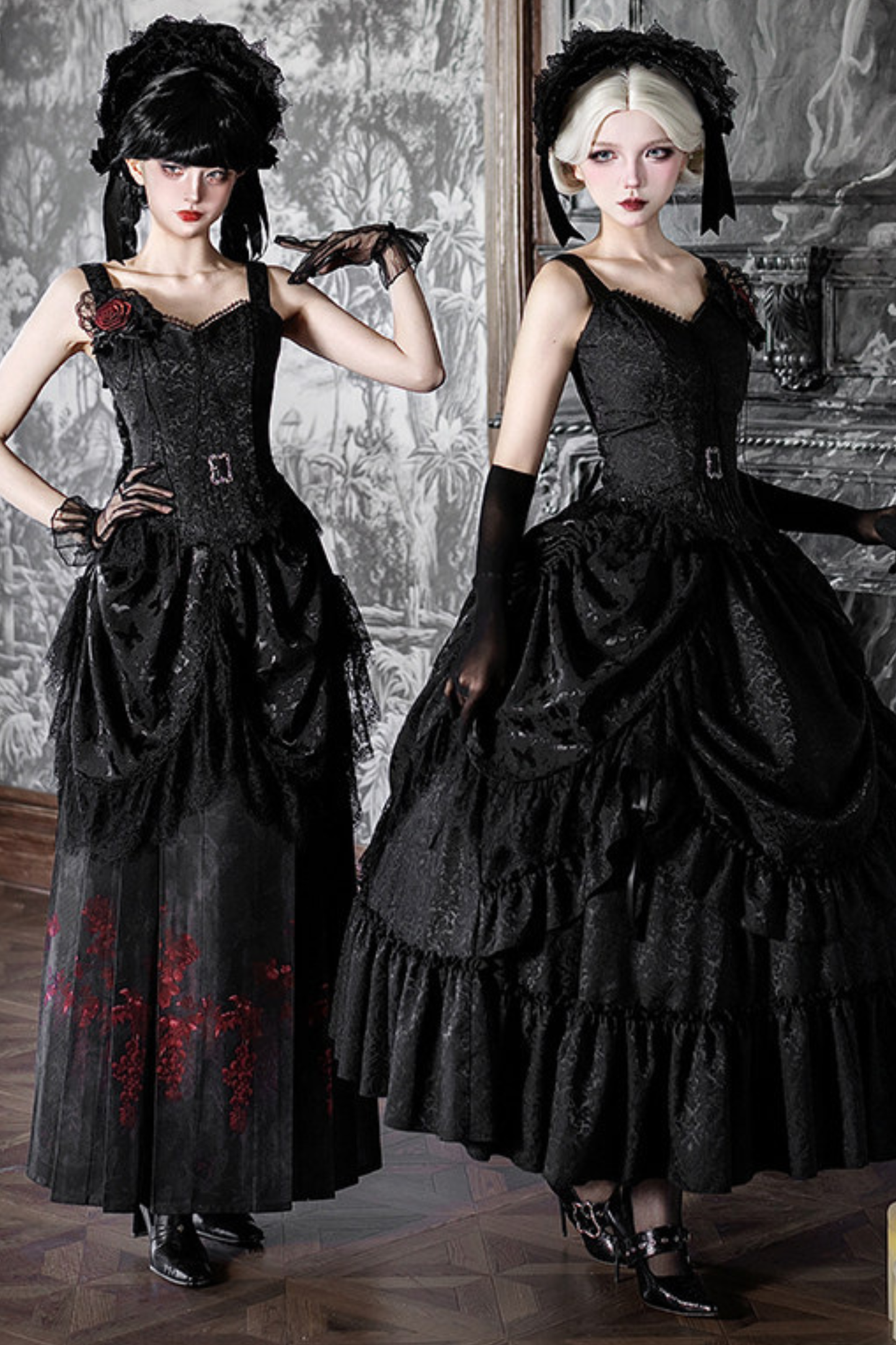 Gothic Corset Tops + Short Coat + Horse + Curtain + Skirt + Flower + Bonnet