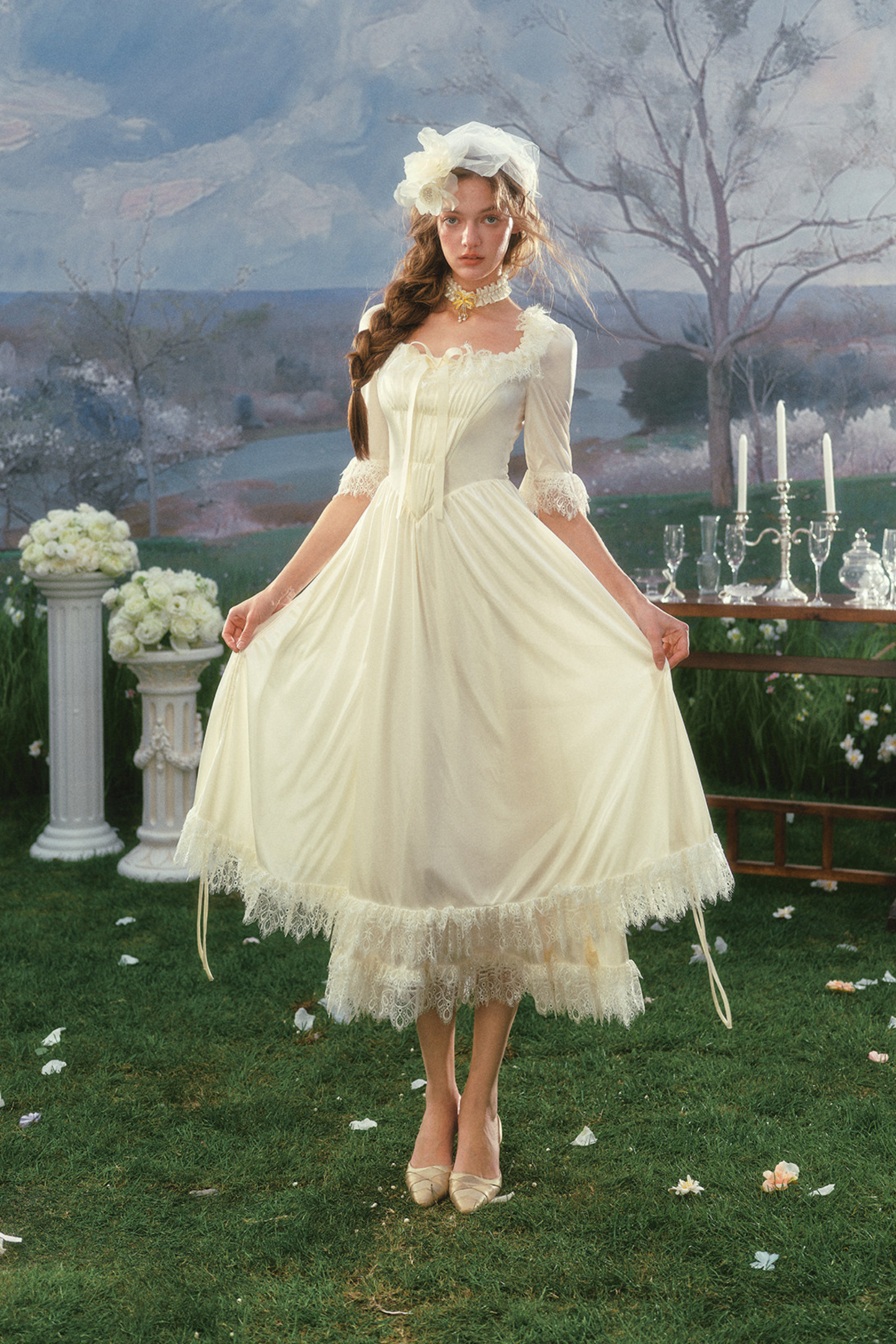 French Retro Satin Wedding Dress