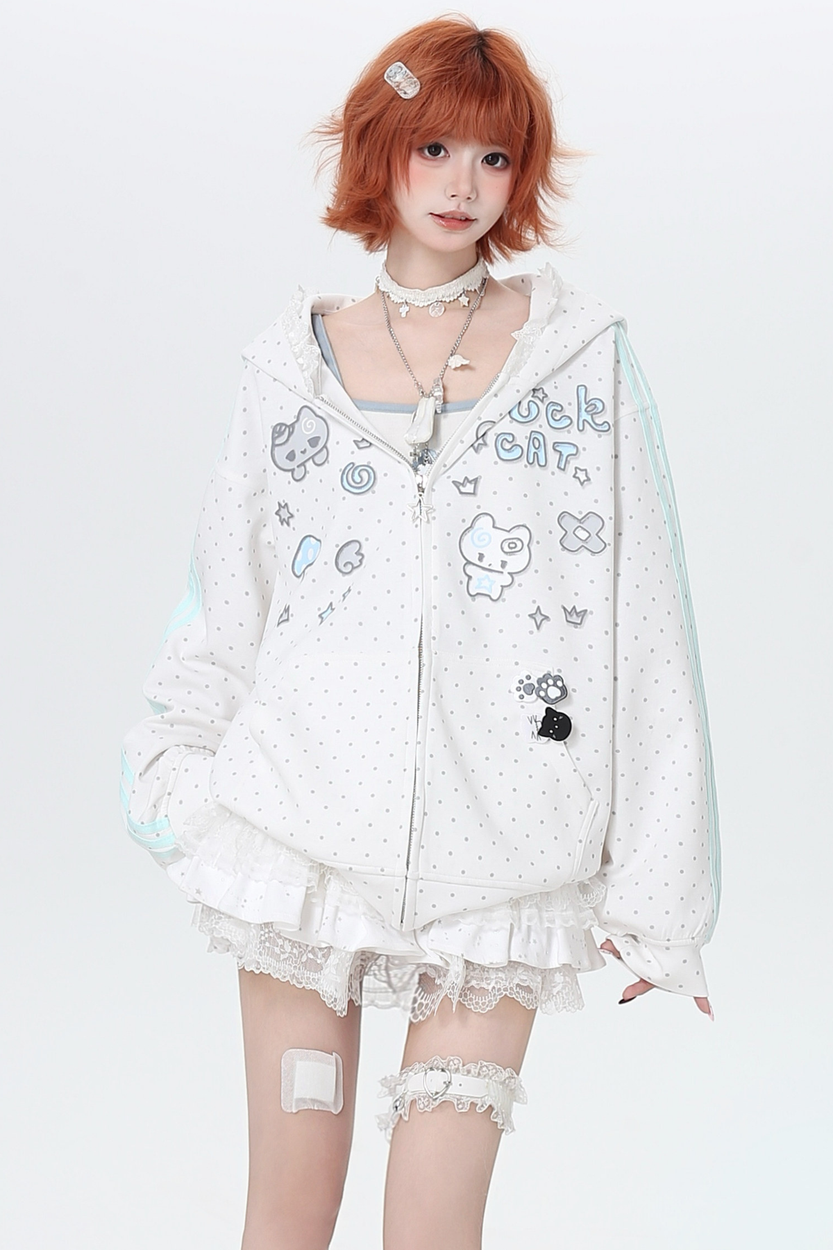 Polka Dot Loose Fit Hoodie Jacket