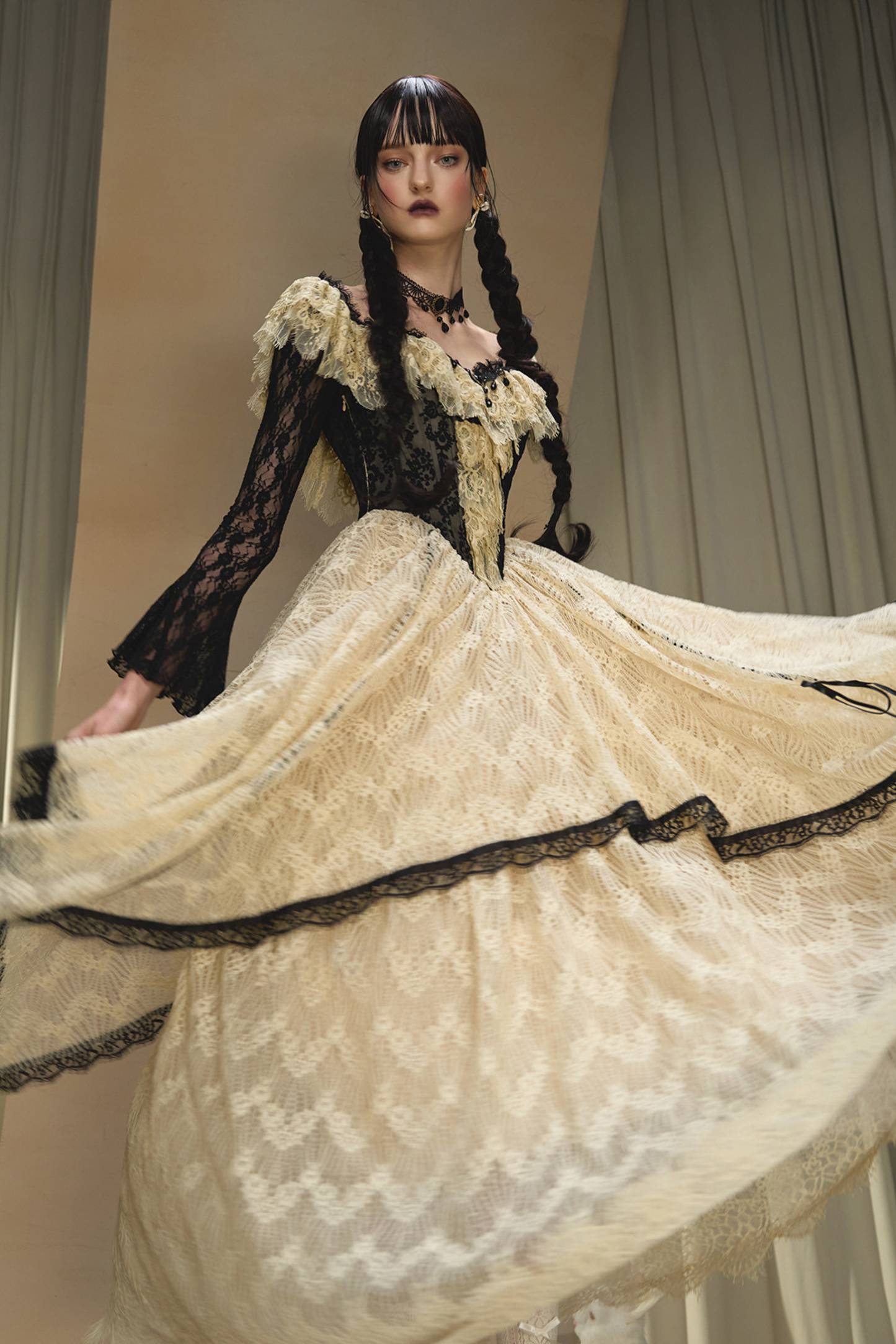 Lace Maid Retro Waist French Dress