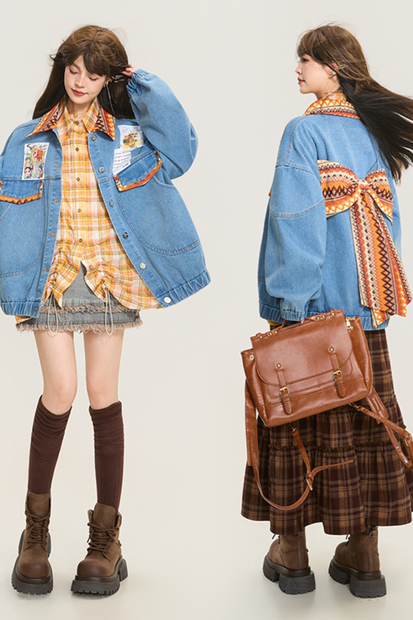 Back Ribbon Loose Denim Jacket