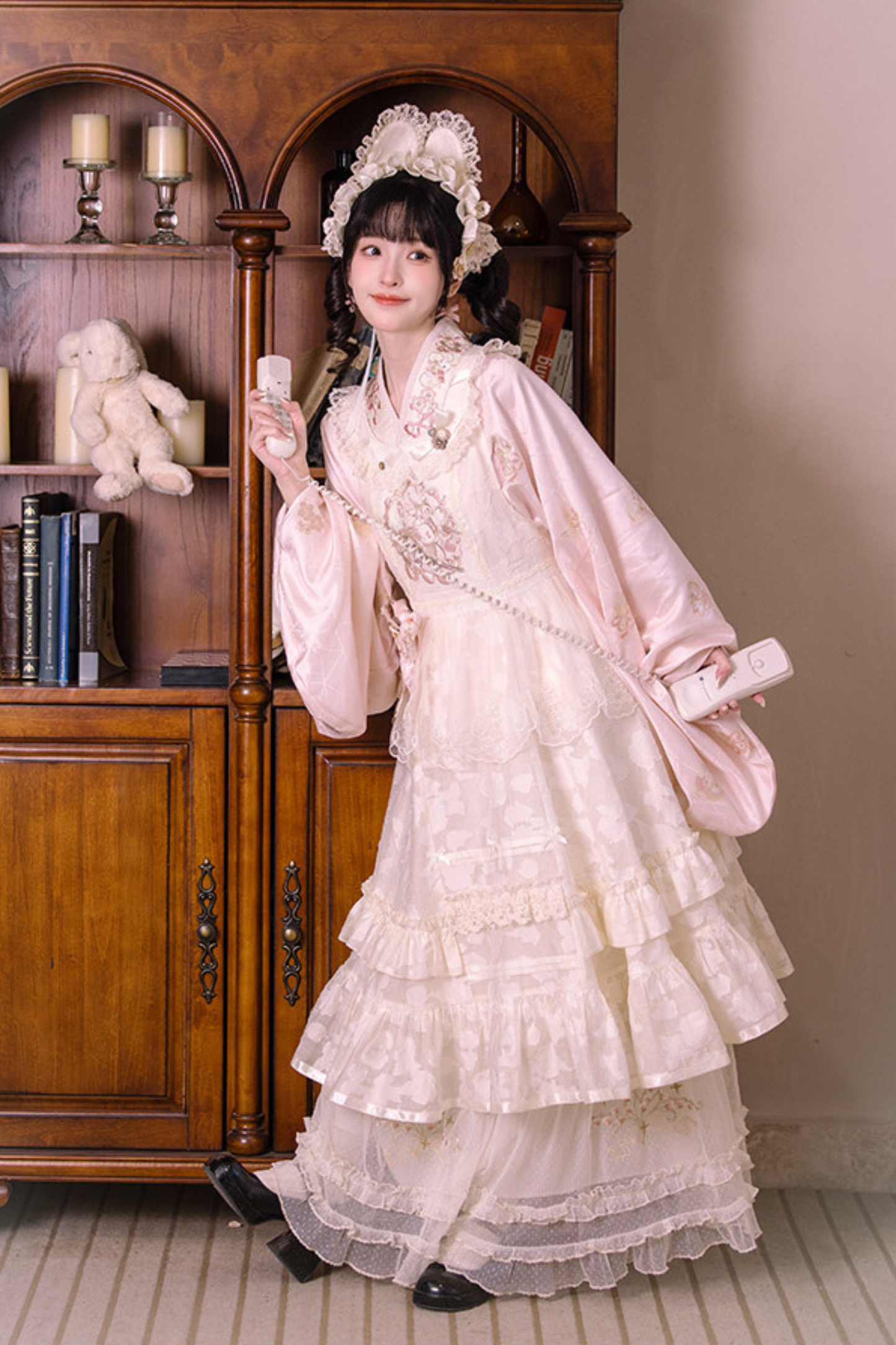 Chinese Pastel Top + Apron + Bow + Necklace + Brooch + Hair Accessories
