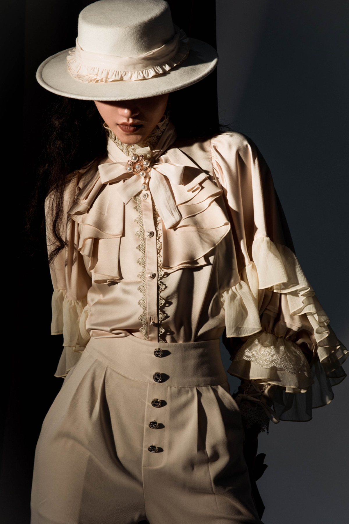 Moon Night Bat Wing Blouse + Brooch