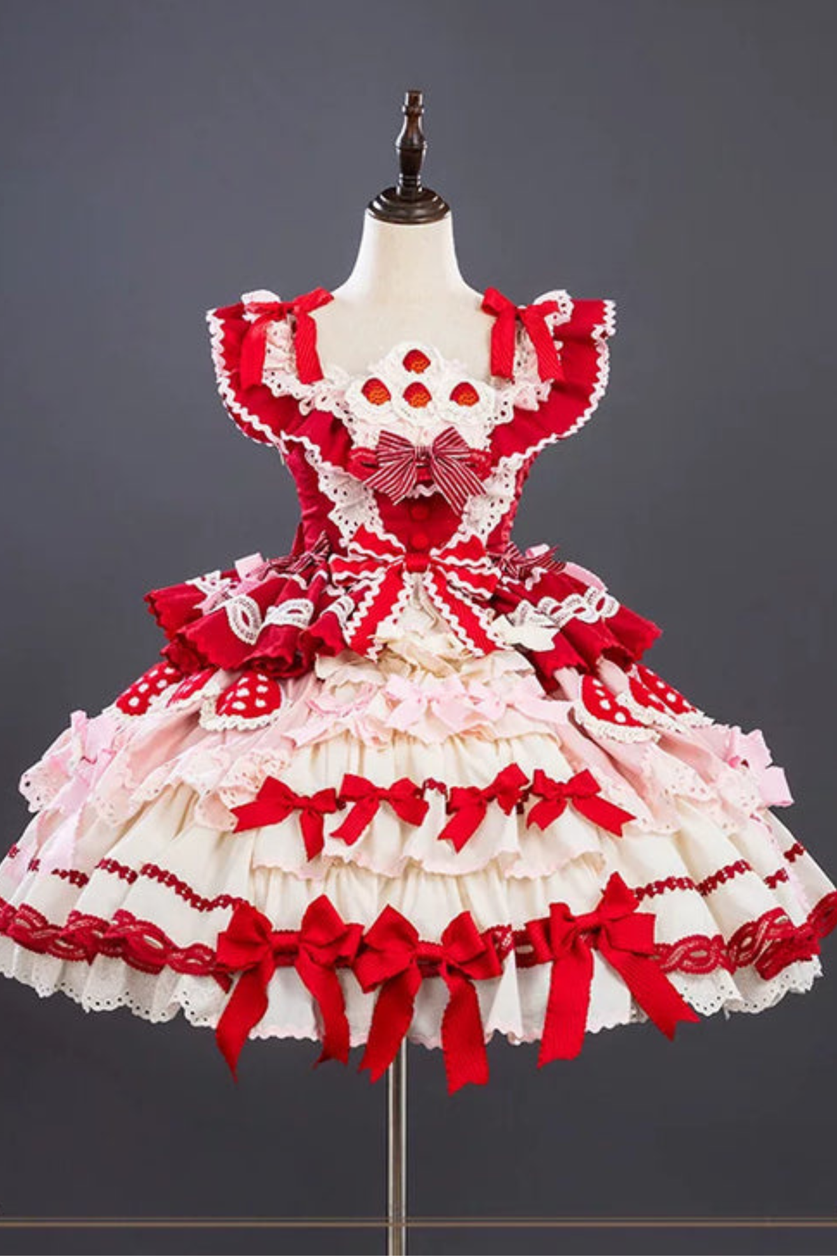 Strawberry Fantasy Lolita Dress + Jumper Skirt + Ribbon + Sleeves + Bonnet
