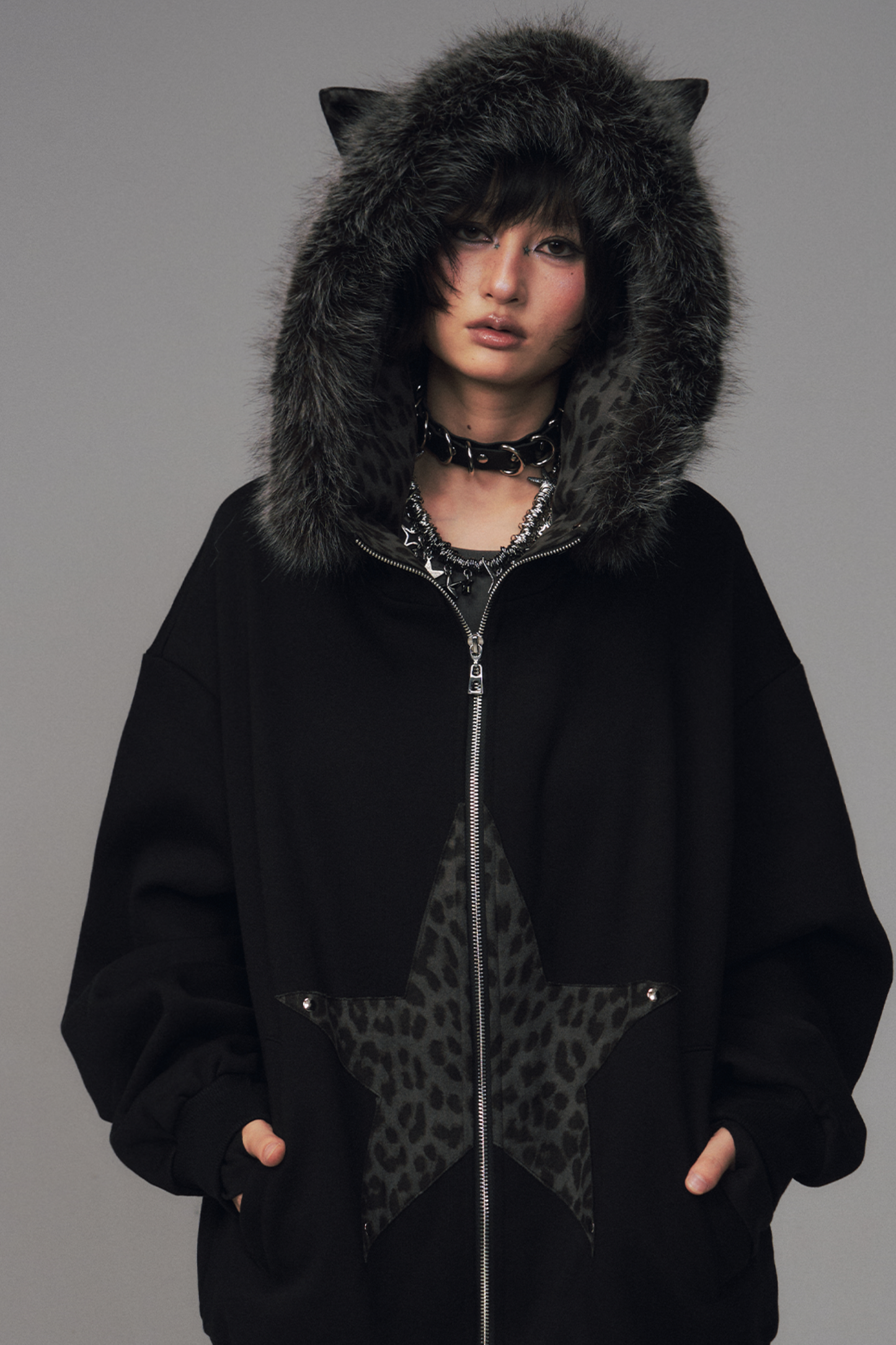Leopard Print Fur Collar Jacket