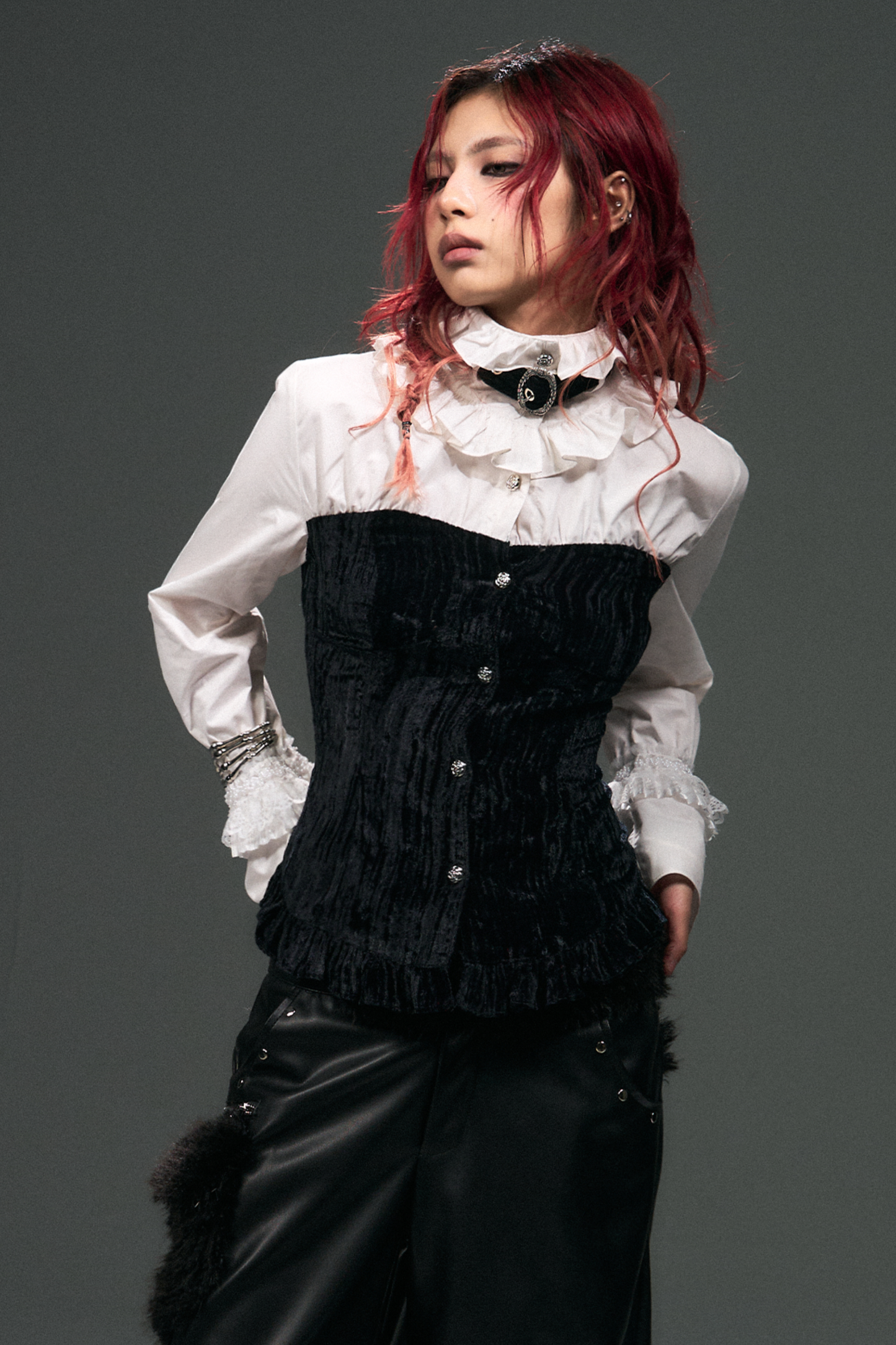 Velvet Lace-Up Blouse