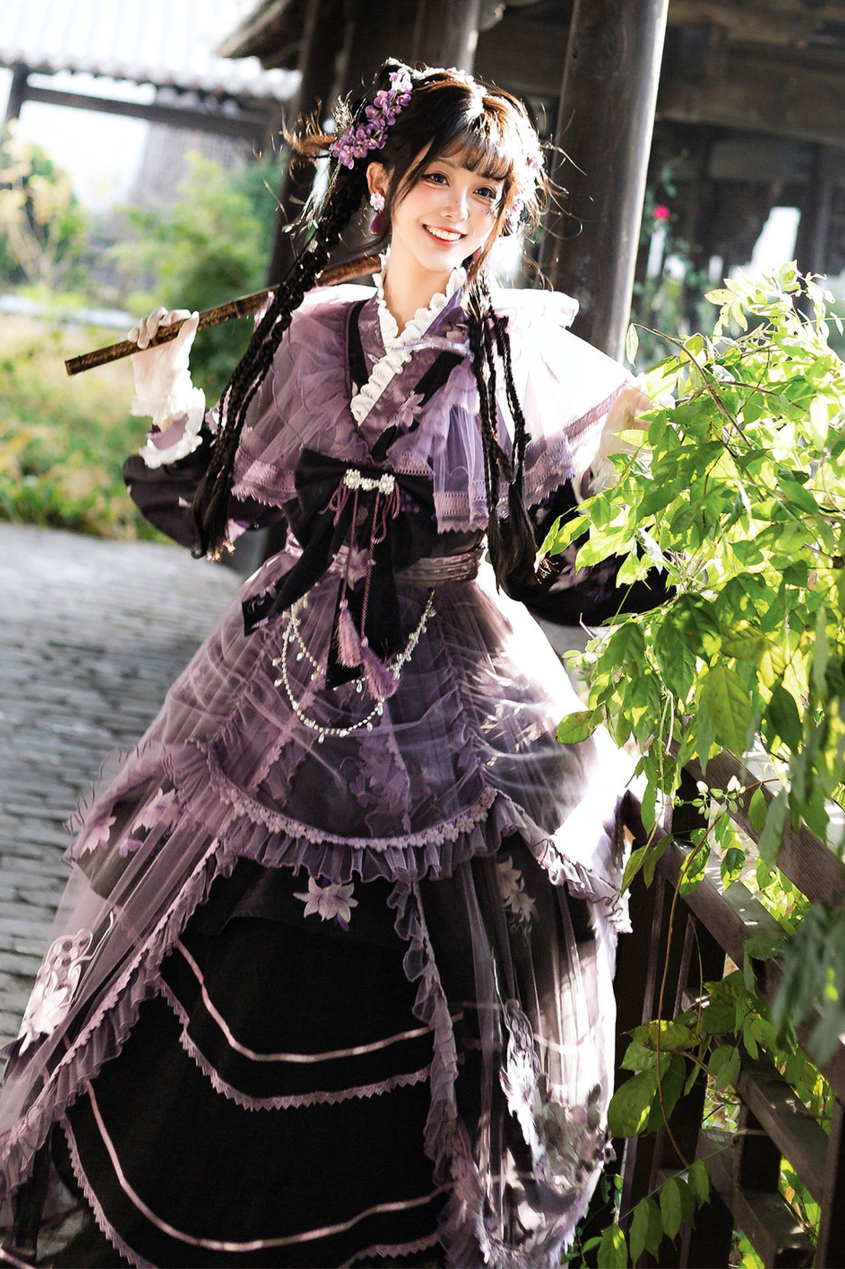 Purple Silk Cross Collar Dress
