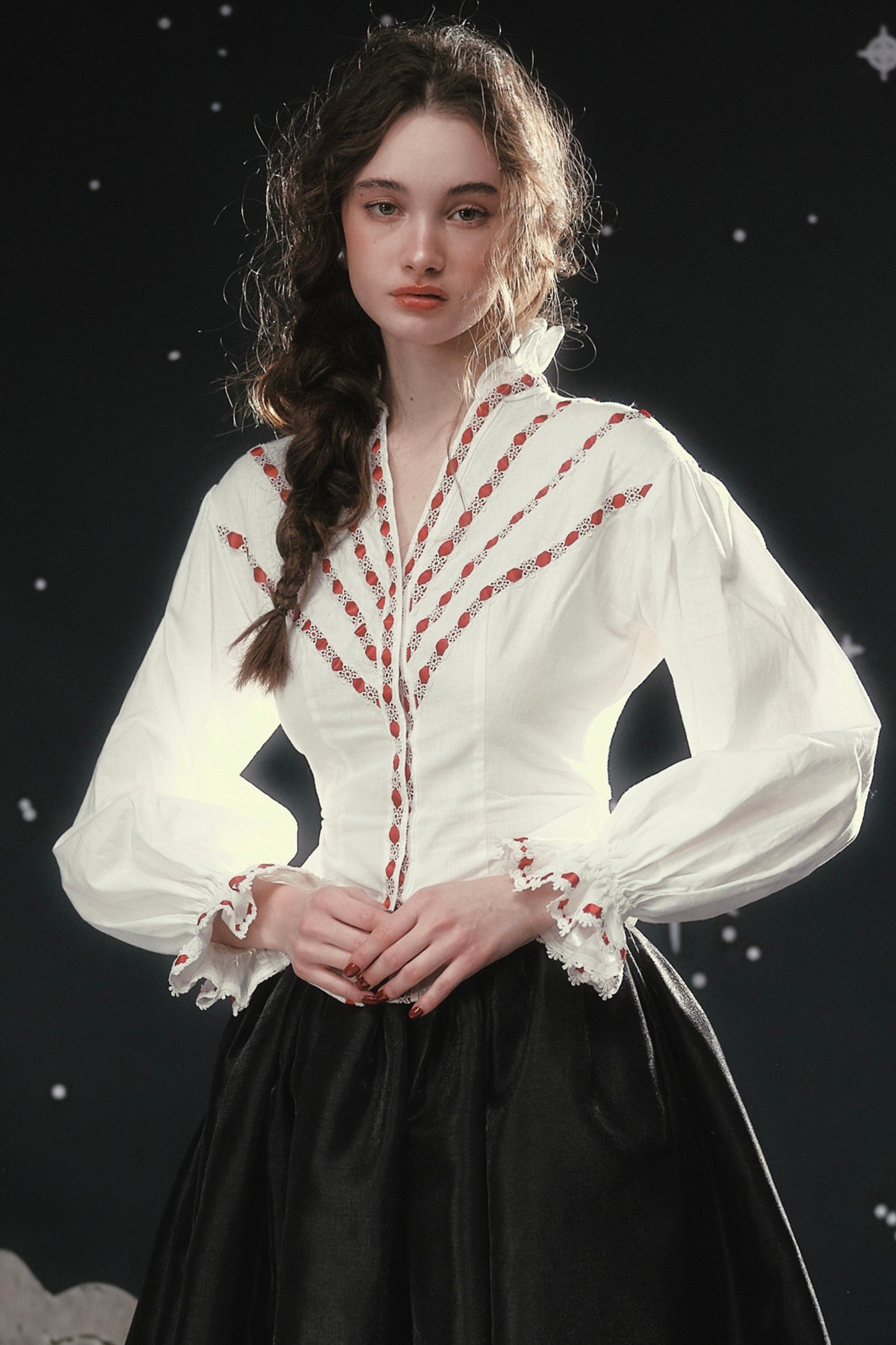 Lace Maid French Cotton Blouse + Flare Skirt
