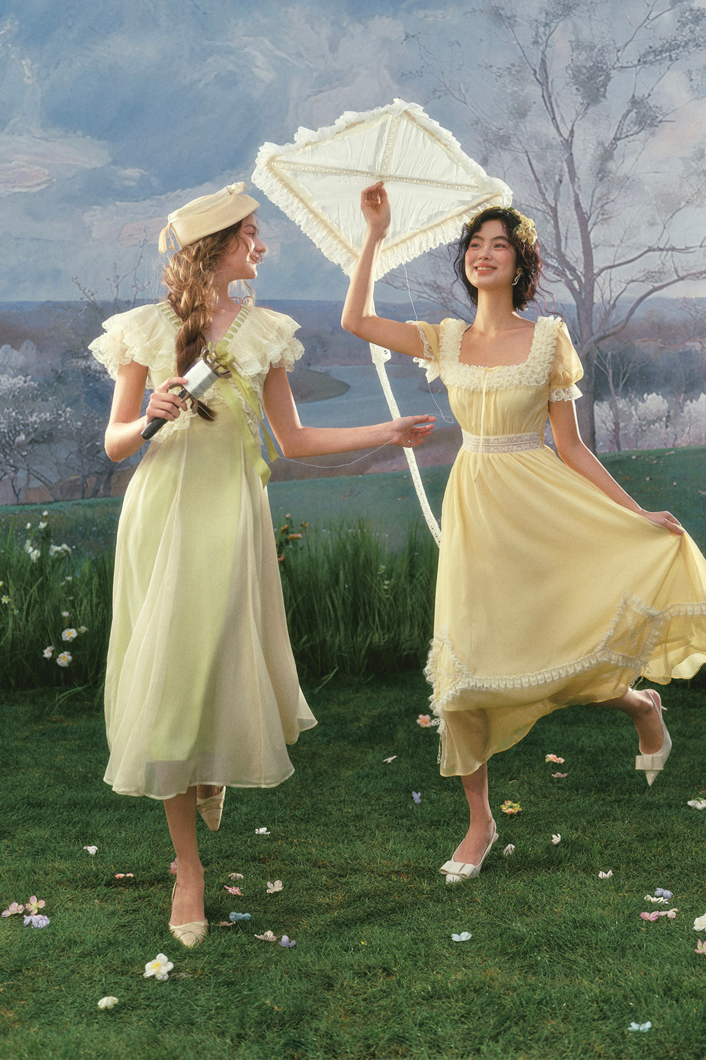 Lace Yellow Retro Long Dress