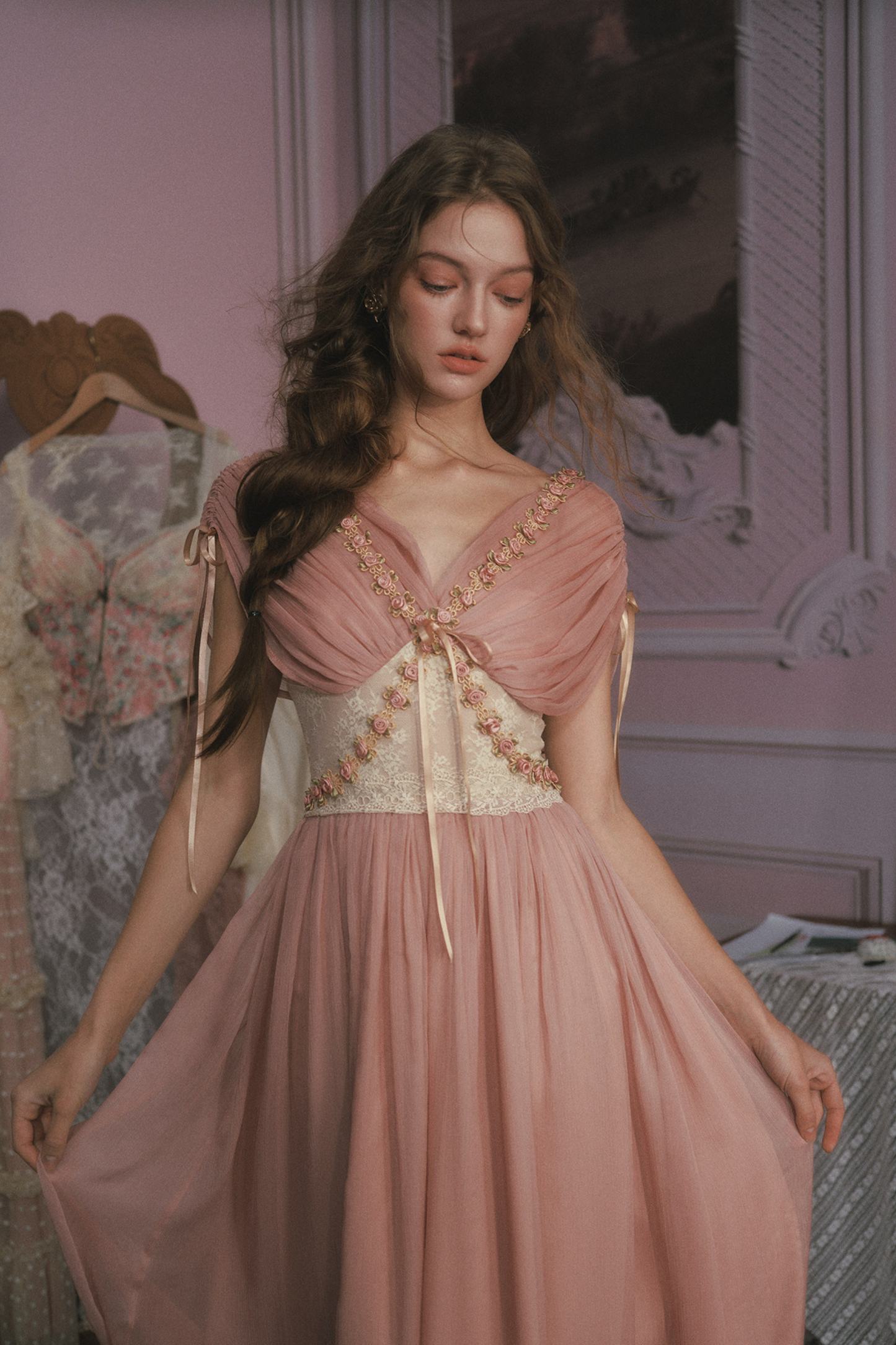 Lace Maid Rose Retro Long Dress