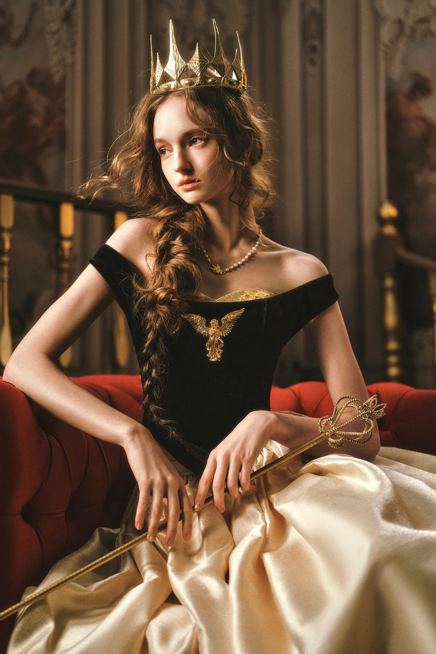 Golden Eagle Lace Corset Top + Skirt + Brooch