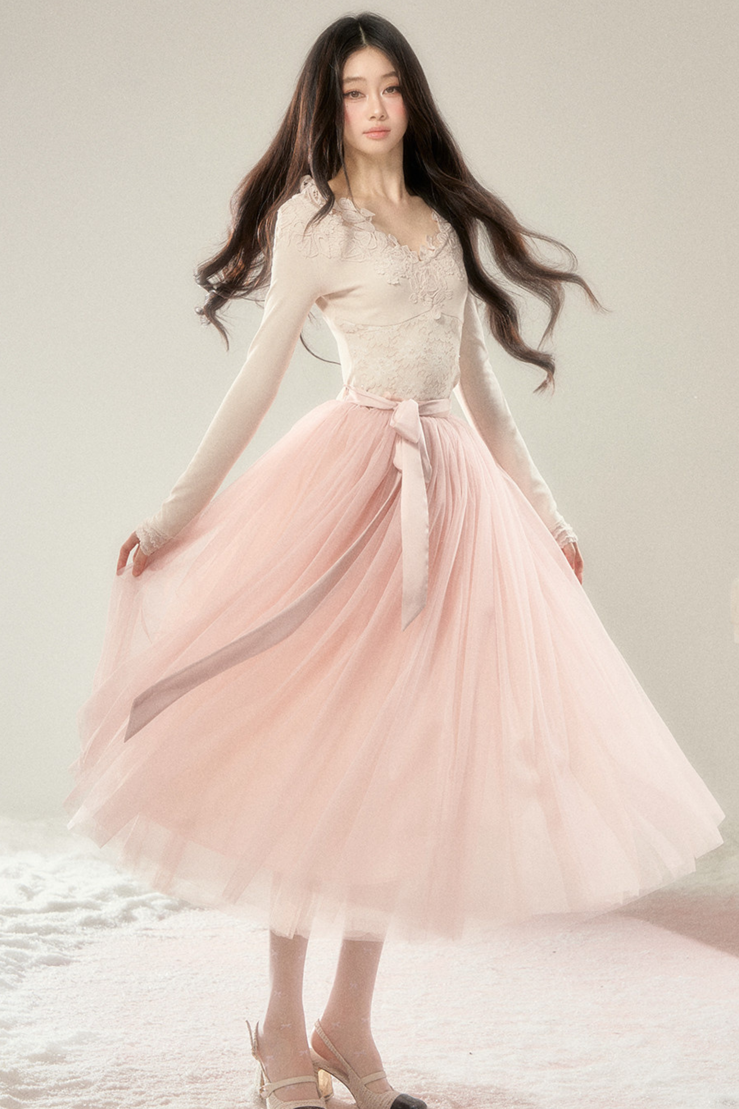 Noble French Lace Top + Flare Tulle Skirt