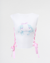 Load image into Gallery viewer, Satin Ribbon Bunny Crop Coquette Top
