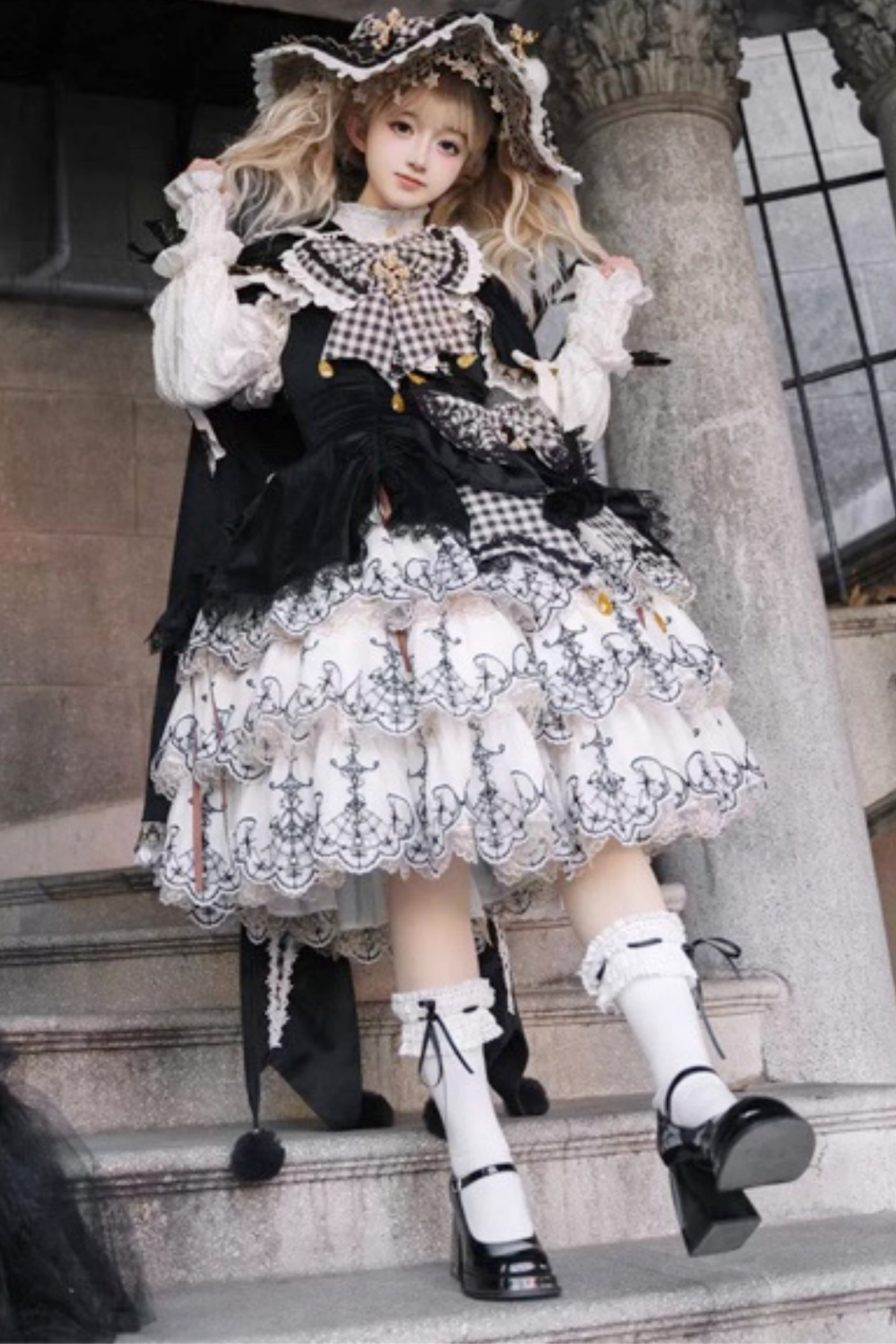 [Pre-order] Element Lolita Jumper Skirt + Inner Top + Cape + Big Ribbon + Hat