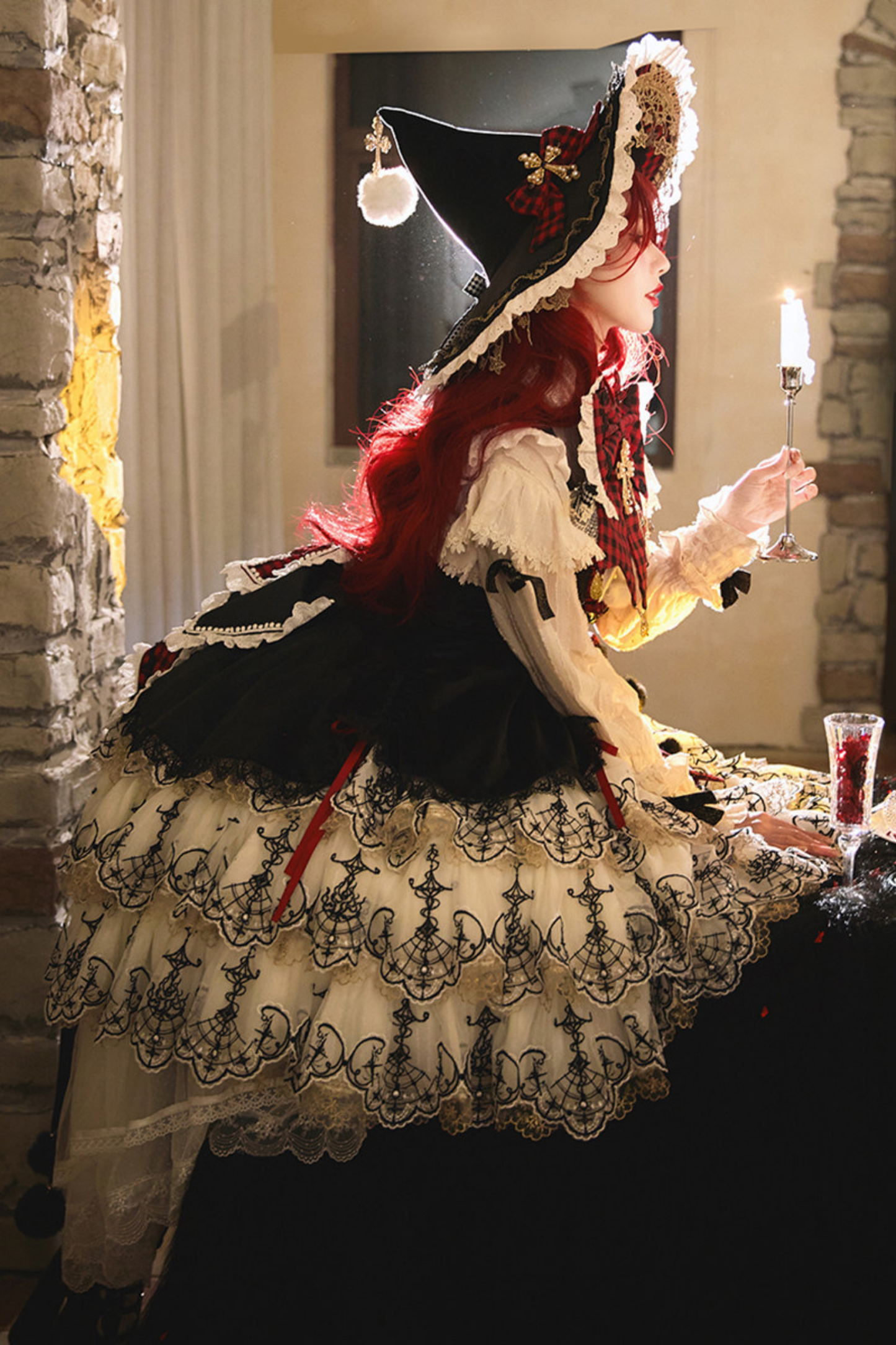 [Pre-order] Element Lolita Jumper Skirt + Inner Top + Cape + Big Ribbon + Hat