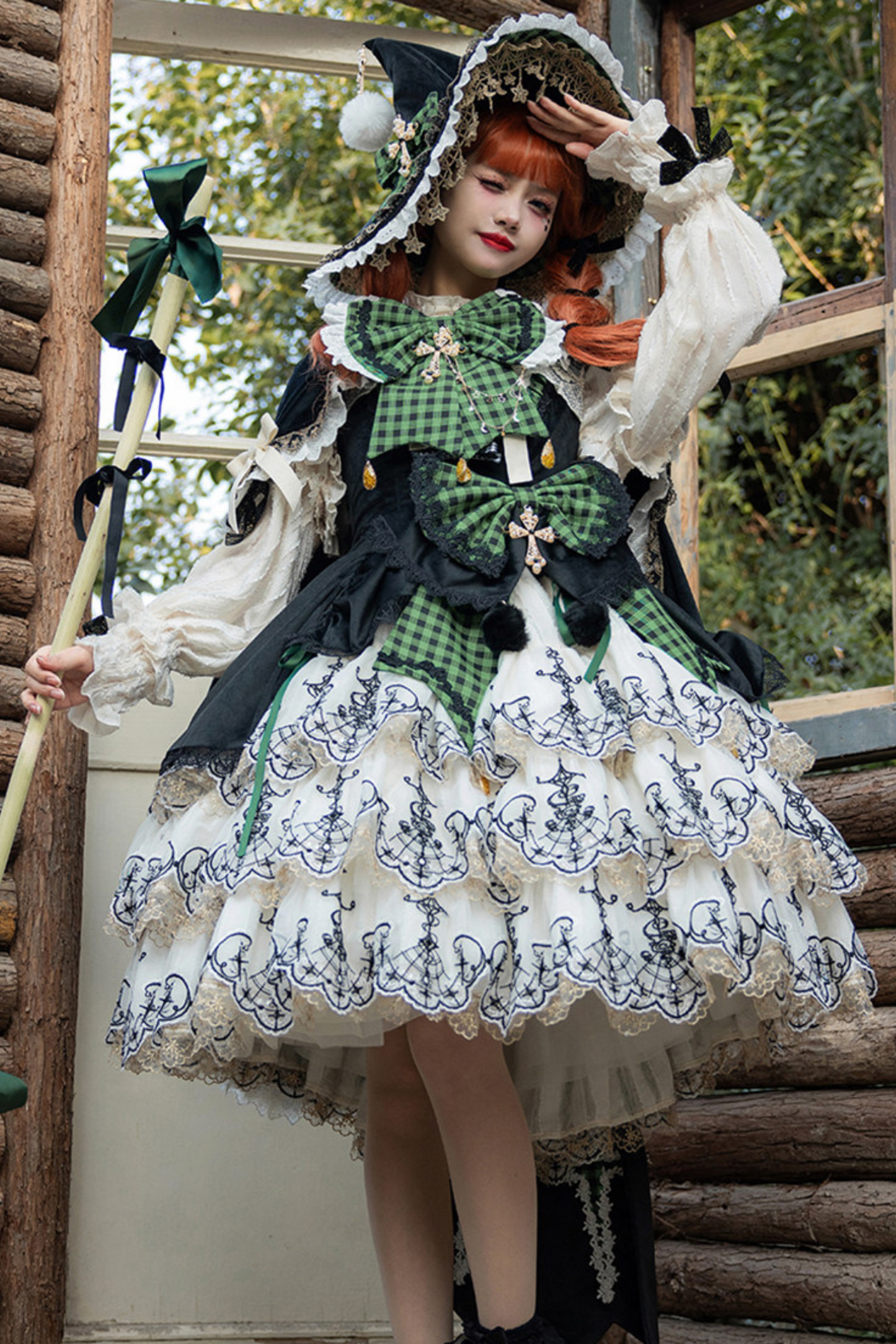 [Pre-order] Element Lolita Jumper Skirt + Inner Top + Cape + Big Ribbon + Hat