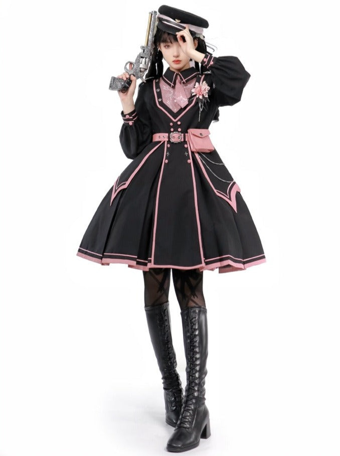 Dark Pink Military Cloak Coat + Lolita Dress [Reserved Item].