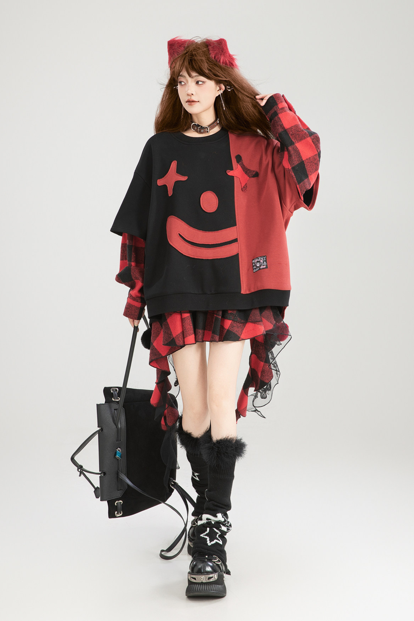 Playful Color Devil Loose Block Top + Checkered Skirt