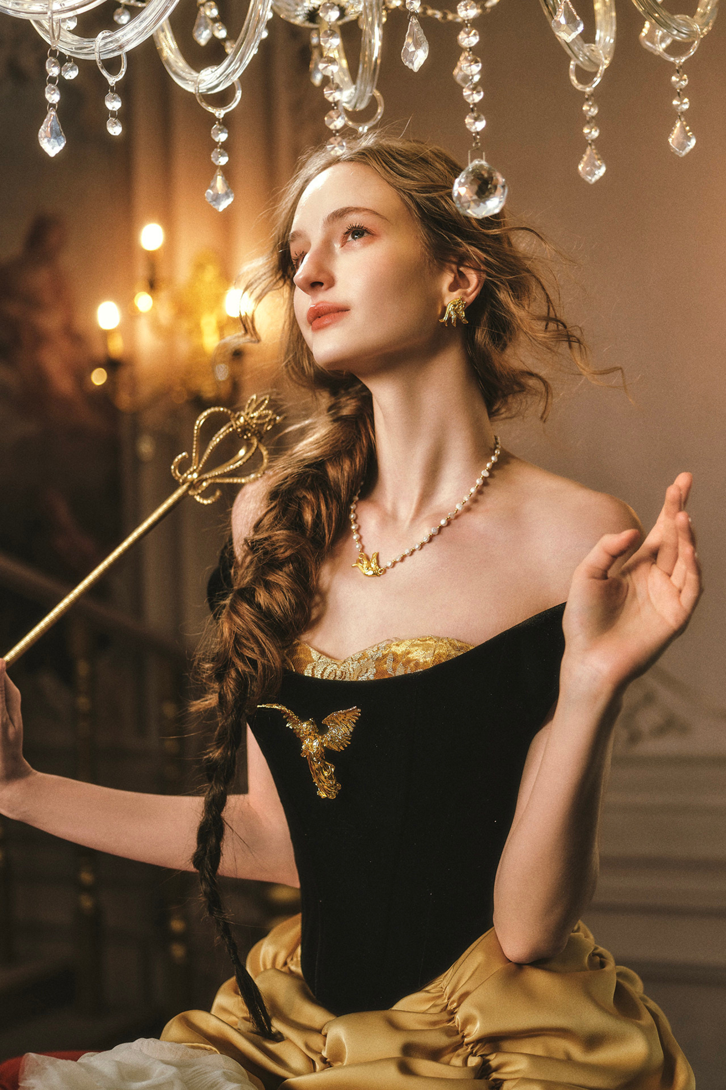 Golden Eagle Lace Corset Top + Skirt + Brooch