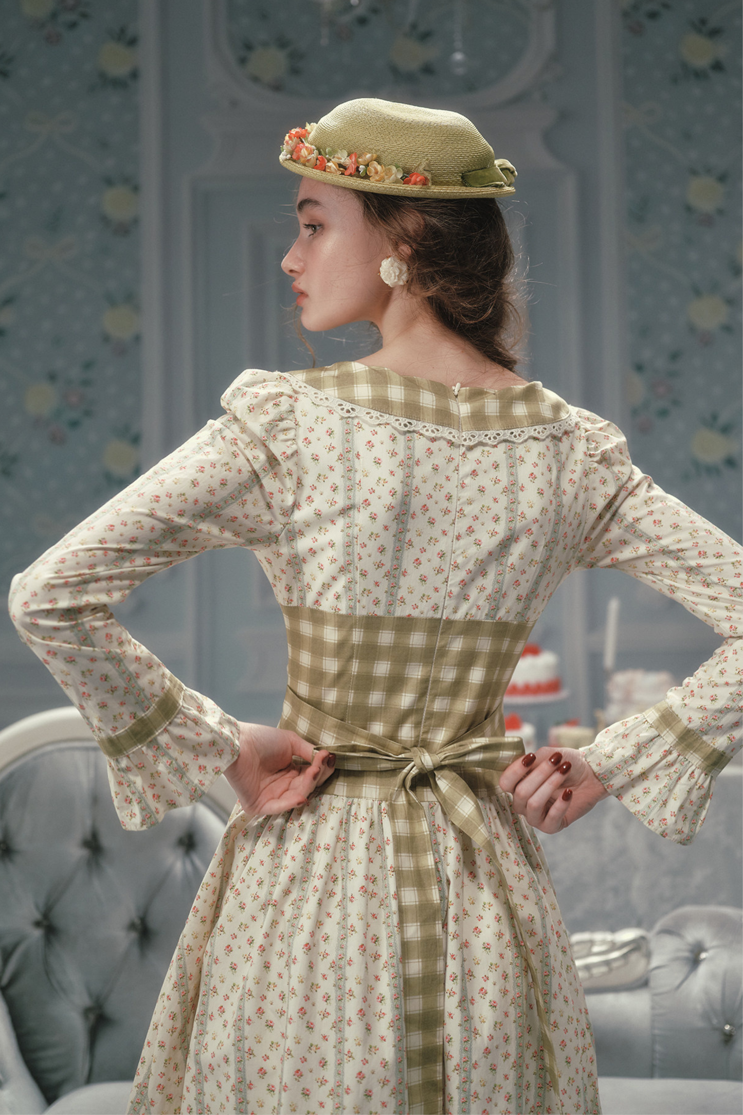 Retro Lace Maid Floral Cotton Dress