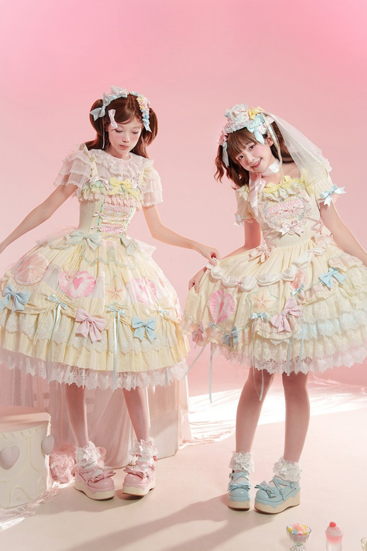 Slice Cake Gorgeous Lolita Dress + Jumper Skirt + Headband + Clip + Hat