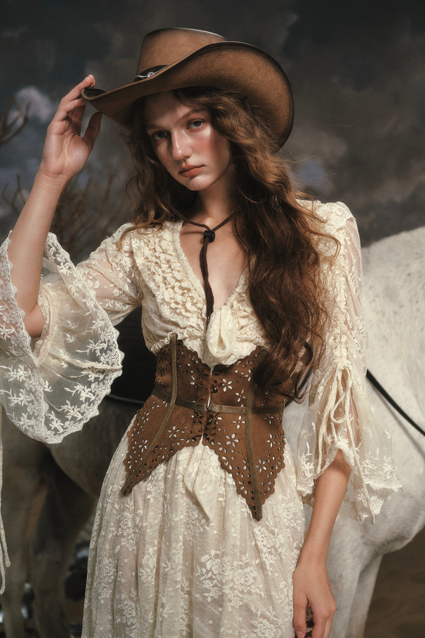 Western Lace Long Dress + Corset