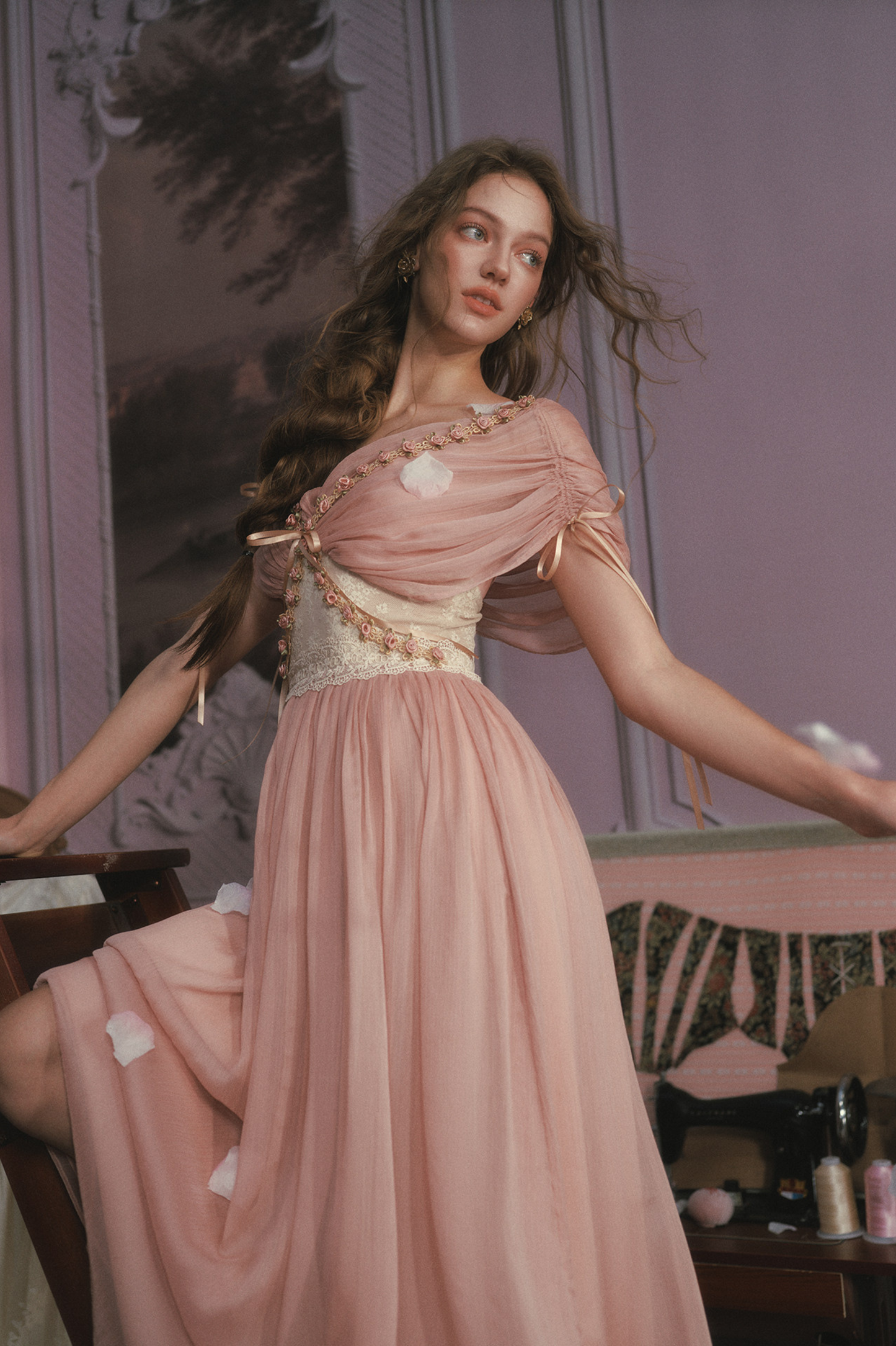 Lace Maid Rose Retro Long Dress